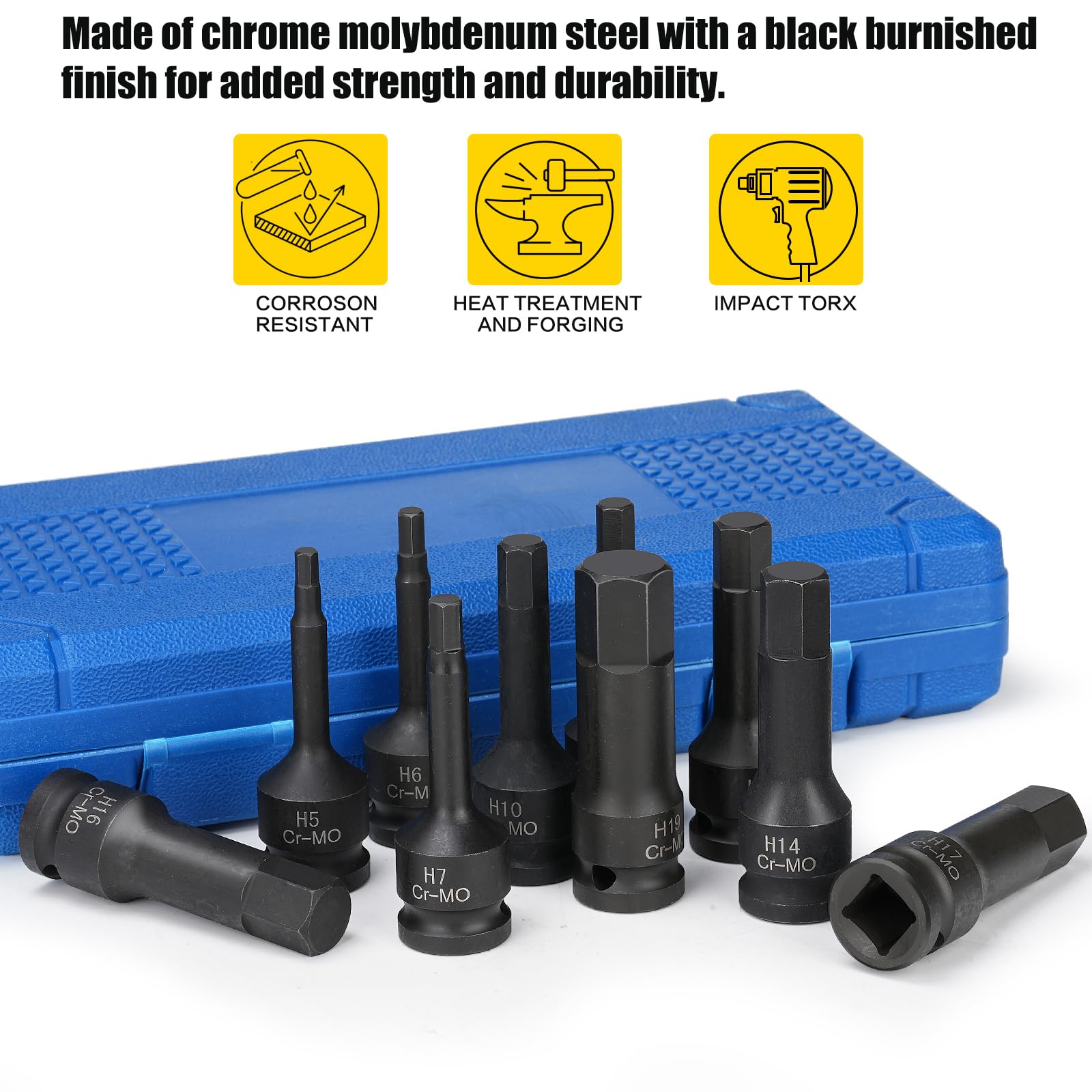 10-teiliger Sechskant Bit Steckschlüssel Satz 1/2 Zoll - Chrom-Vanadium Stahl Für Autoreparatur & Fahrrad