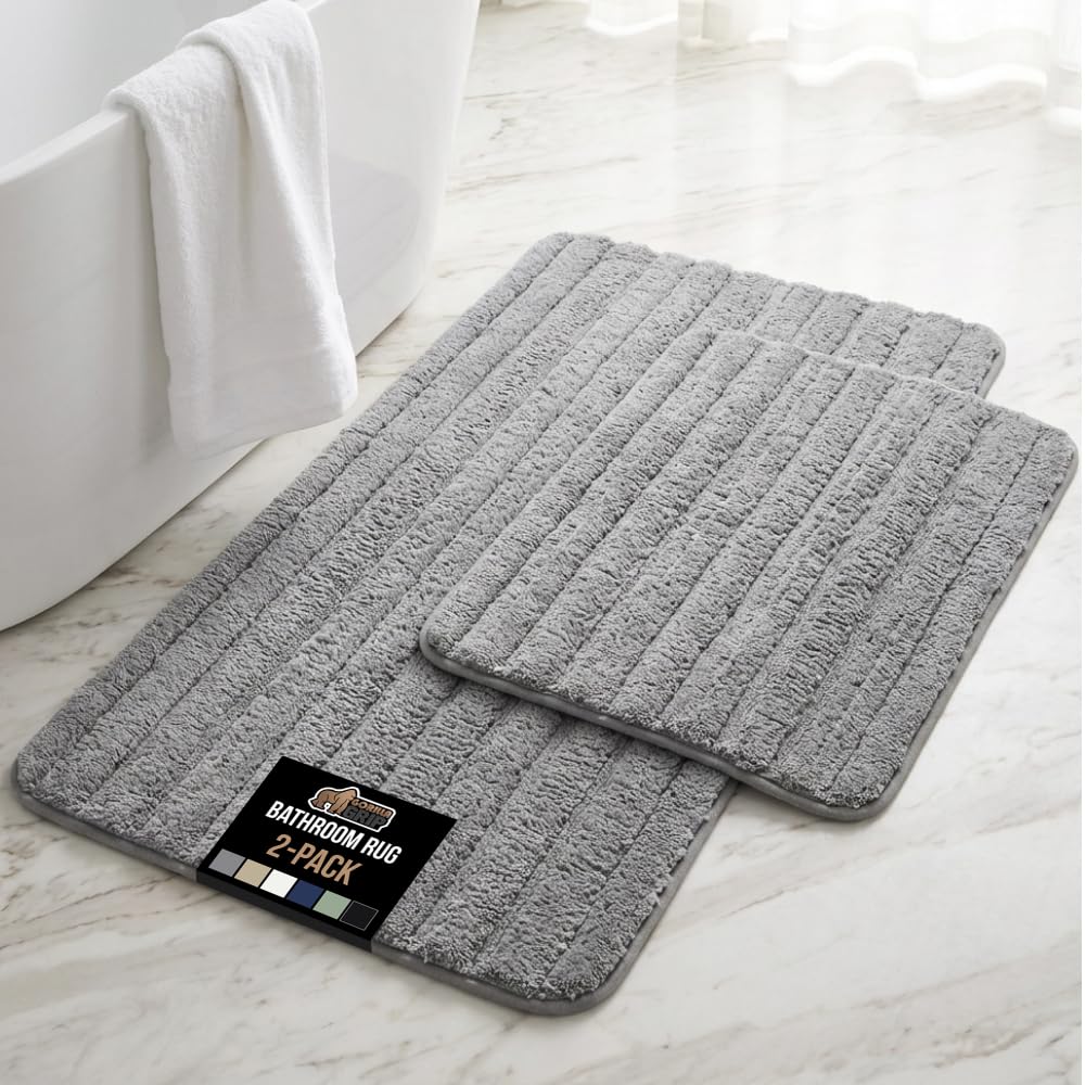 GORILLA GRIP Memory Foam Bathroom Rug 2 Piece Set in Gray