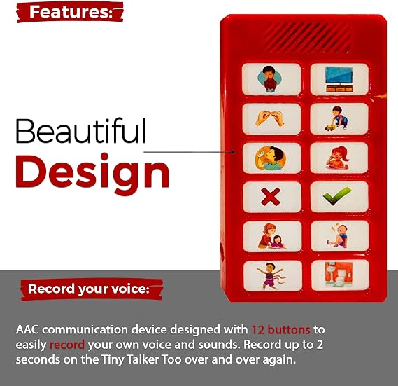 Tiny Talker AAC Communication Device for Nonverbal Children and Adults, 12-Button Recordable Speech Aid (Red)