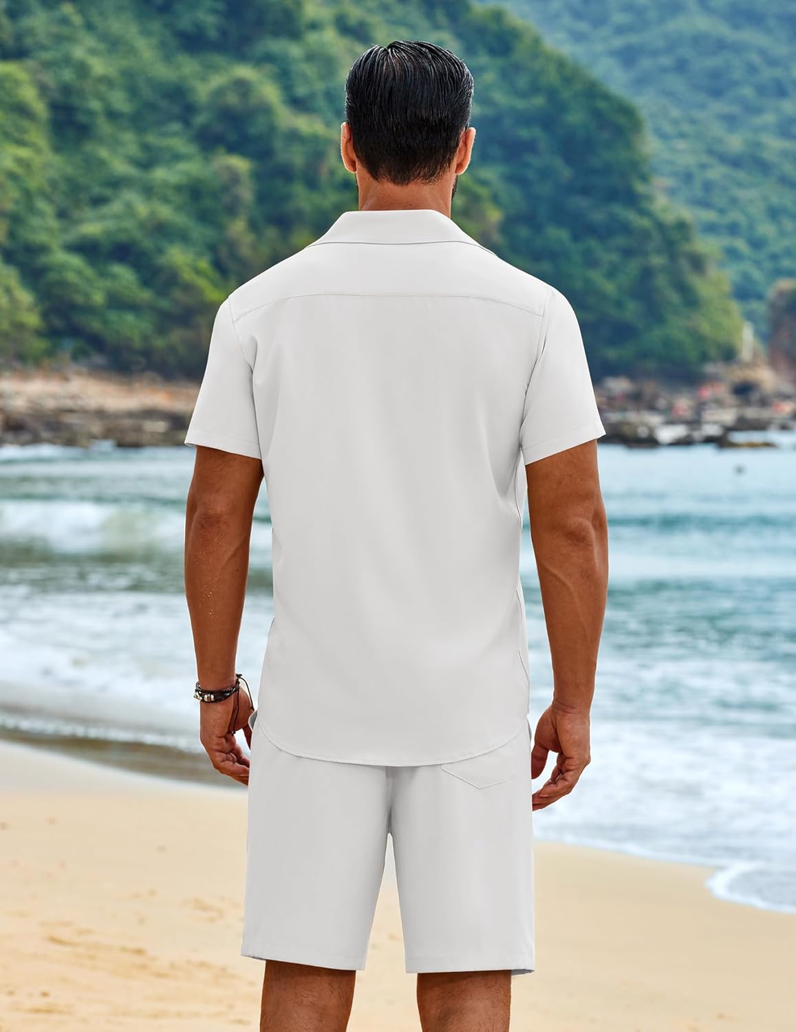 COOFANDY Men's 2 Piece Outfits Cuban Guayabera Short Sleeve Shirts and Shorts Summer Beach Vacation Sets for Men - Image 5