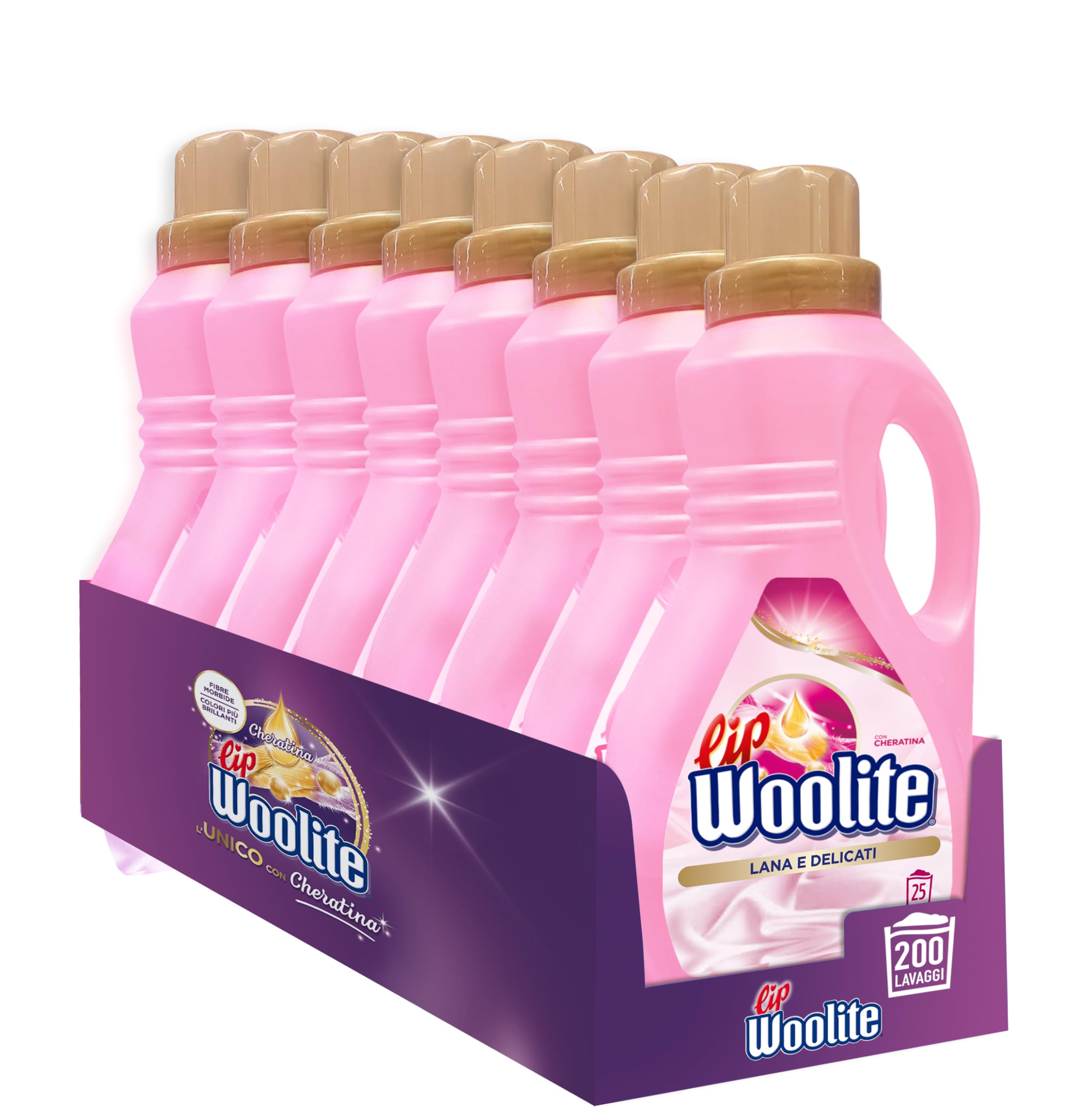 Woolite Lip środek do prania w płynie do delikatnych pralek, delikatnej wełny i pszczół, 200 prań, 8 opakowań po 25 prań