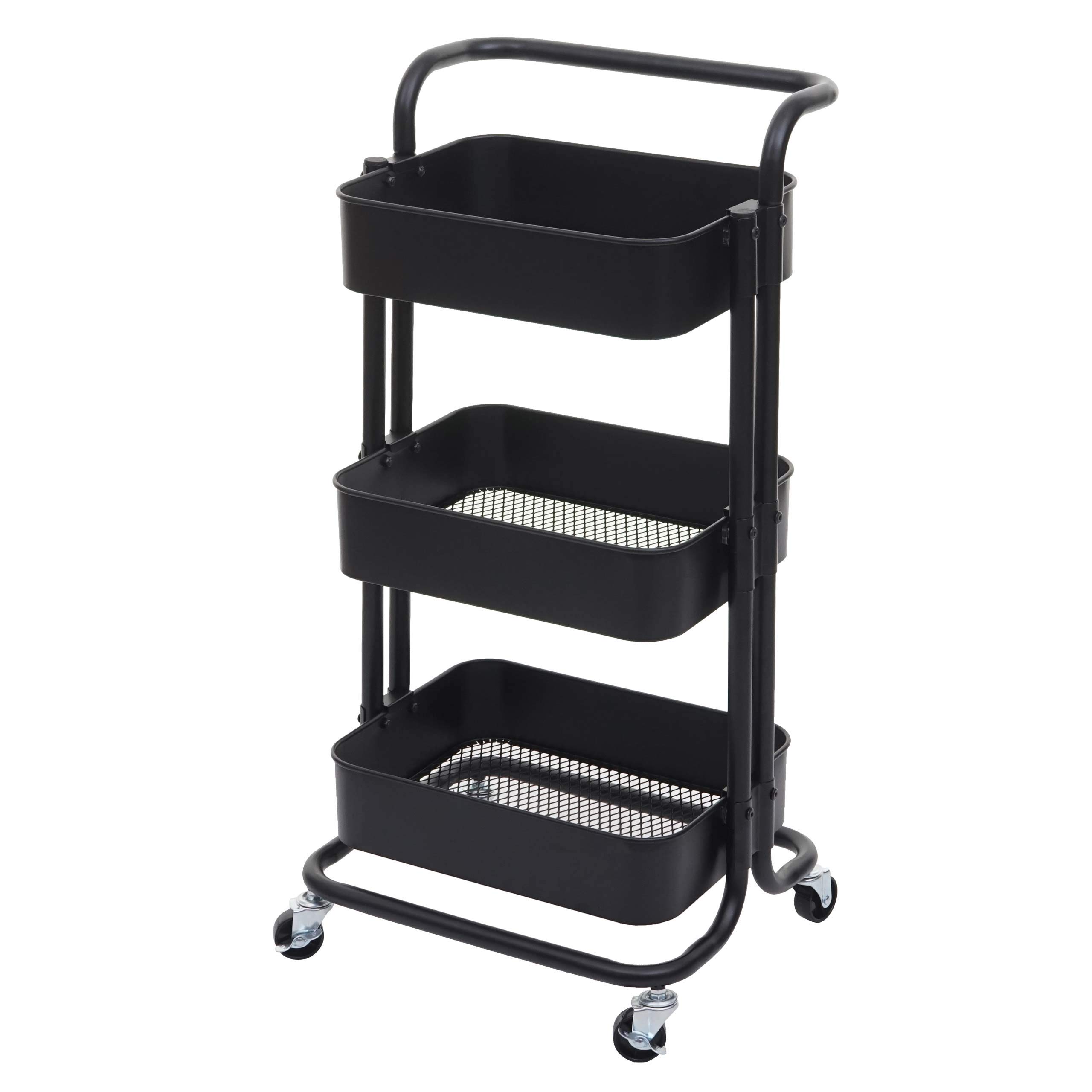 Mendler HWC-C64 - Carro de cocina con asa, color negro | Carrito de bar, carro de té, carrito de transporte