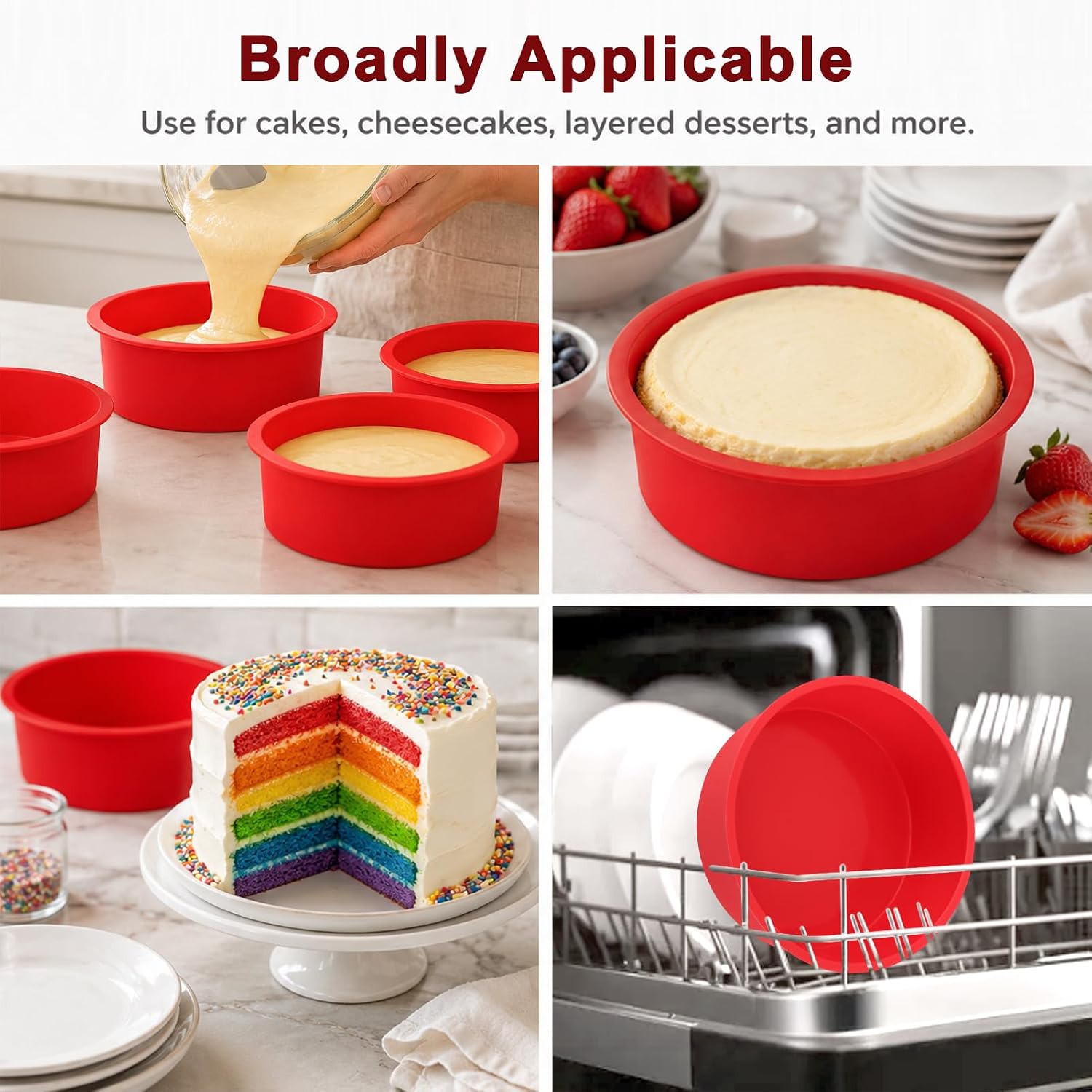 4 Pack Silicone Cake Pans, 6 Inch Non-Stick Silicone Cake Molds for Baking