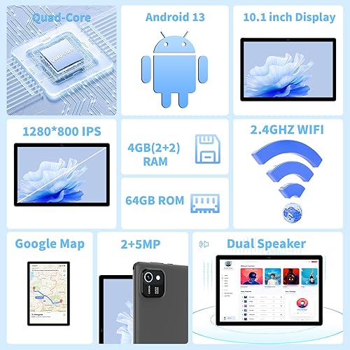 Miniatura 2 de Android Tablet 10 inch Android Tablet, 3GB RAM+64GB ROM, (512GB Expand) WiFi, Dual Camera, HD 1280x800 Resolution, 6000mAh, GPS (Black)