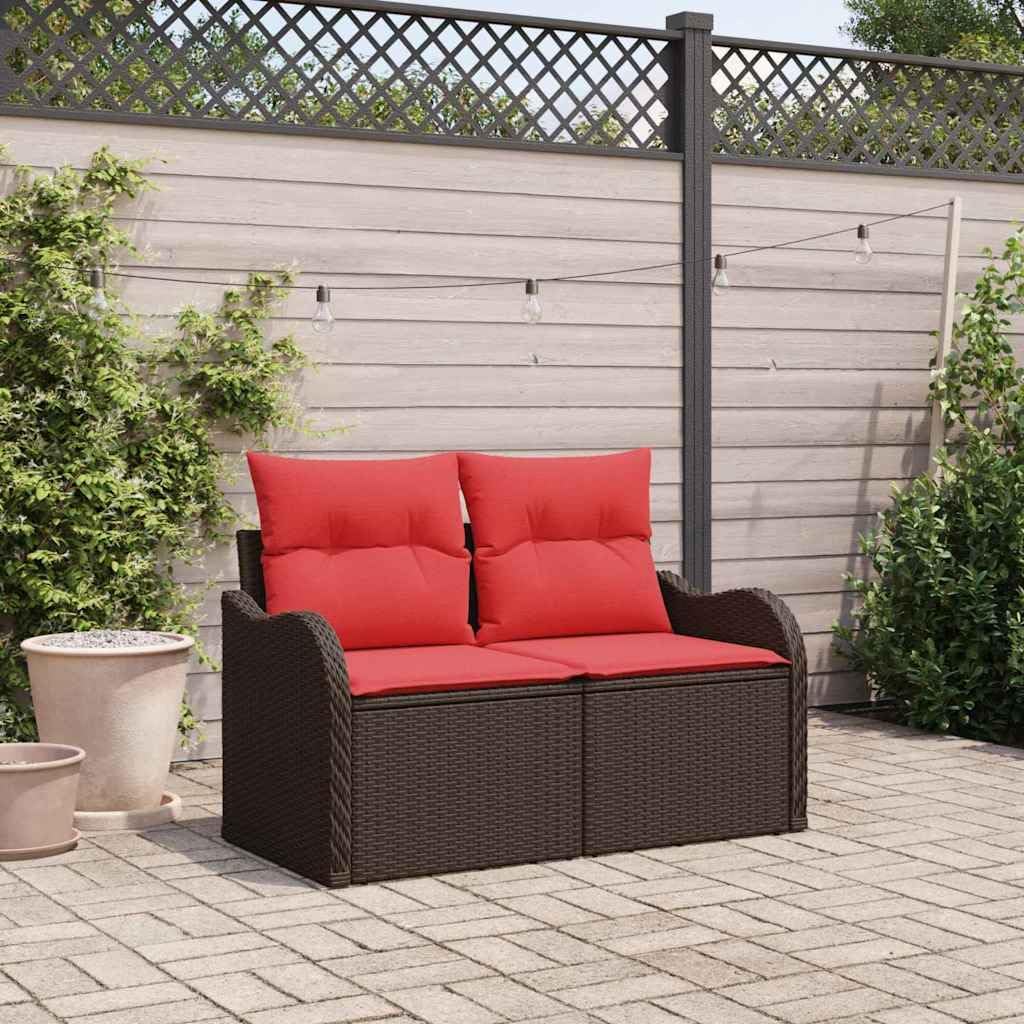 2-Seater Garden Sofa Black 47.6"x24.4"x27.2" Poly Rattan Outdoor Loveseat with Steel Frame Modern Patio Couch for Balcony Backyard and Deck Use