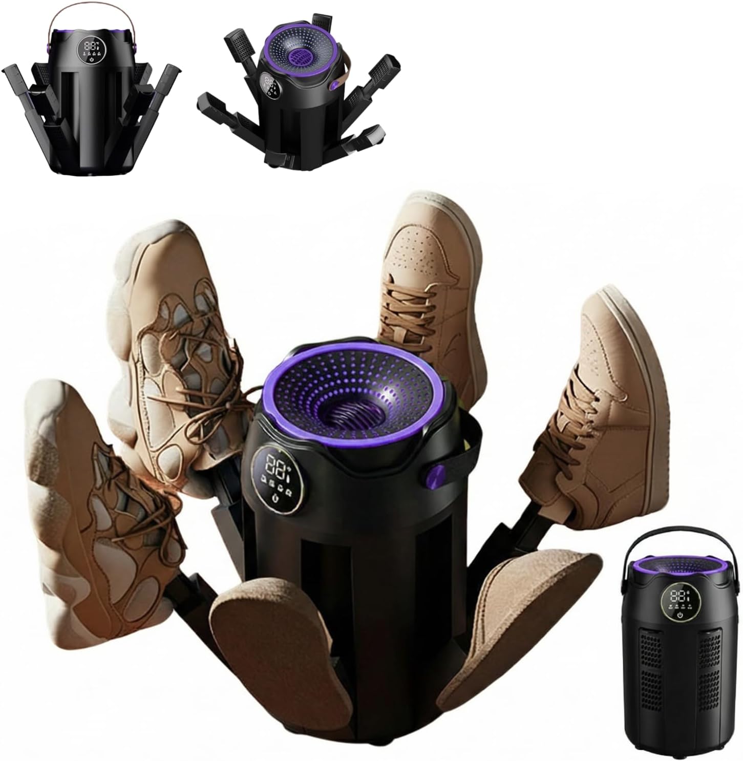 6-Arm Boot and Glove Dryer Family Size – Forced Air Boot Dryer with Heat Blower & Timer. Foldable Ski Boot Dryer, Warmer & Hockey Equipment Dryer for Shoes, Ski Gloves, Hats – Adjustable Rack(Black)