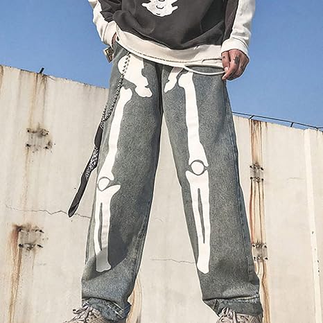 Vintage Skeleton Skull Print Baggy 