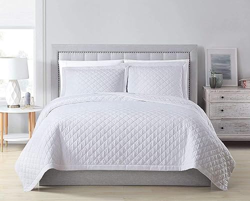 Chezmoi Collection Milo - Juego de ropa de cama de 3 piezas de fibra de bambú suave, Rayón derivado del bambú, Diamante blanco, King