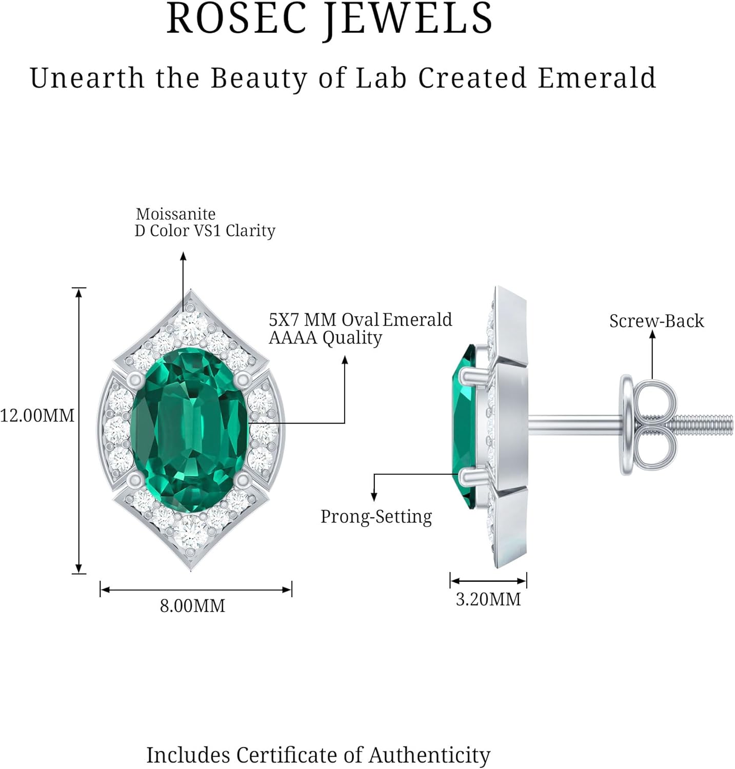 Certified 2 Carat Lab Grown Emerald Stud Earrings in Silver, Aaaa Quality, Emerald Vintage Earrings (Ideal For Gift) - Image 10