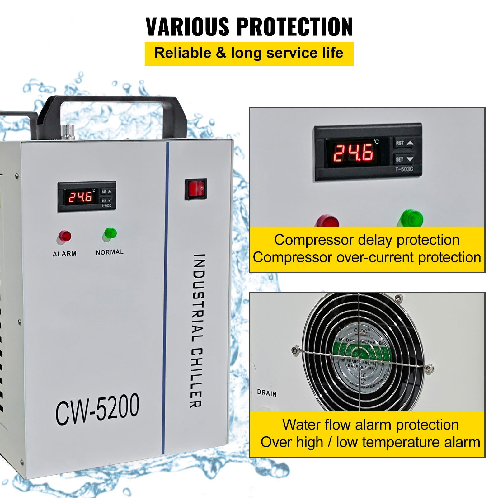 Enfriador de agua Industrial Refrigeración CW-5200,Enfriador De Tubo Láser Co2 Enfriador Industrial Termostato Precido para Máquinas De Grabado CNC/Grabador Láser 80w/130w (CW-5200DG)