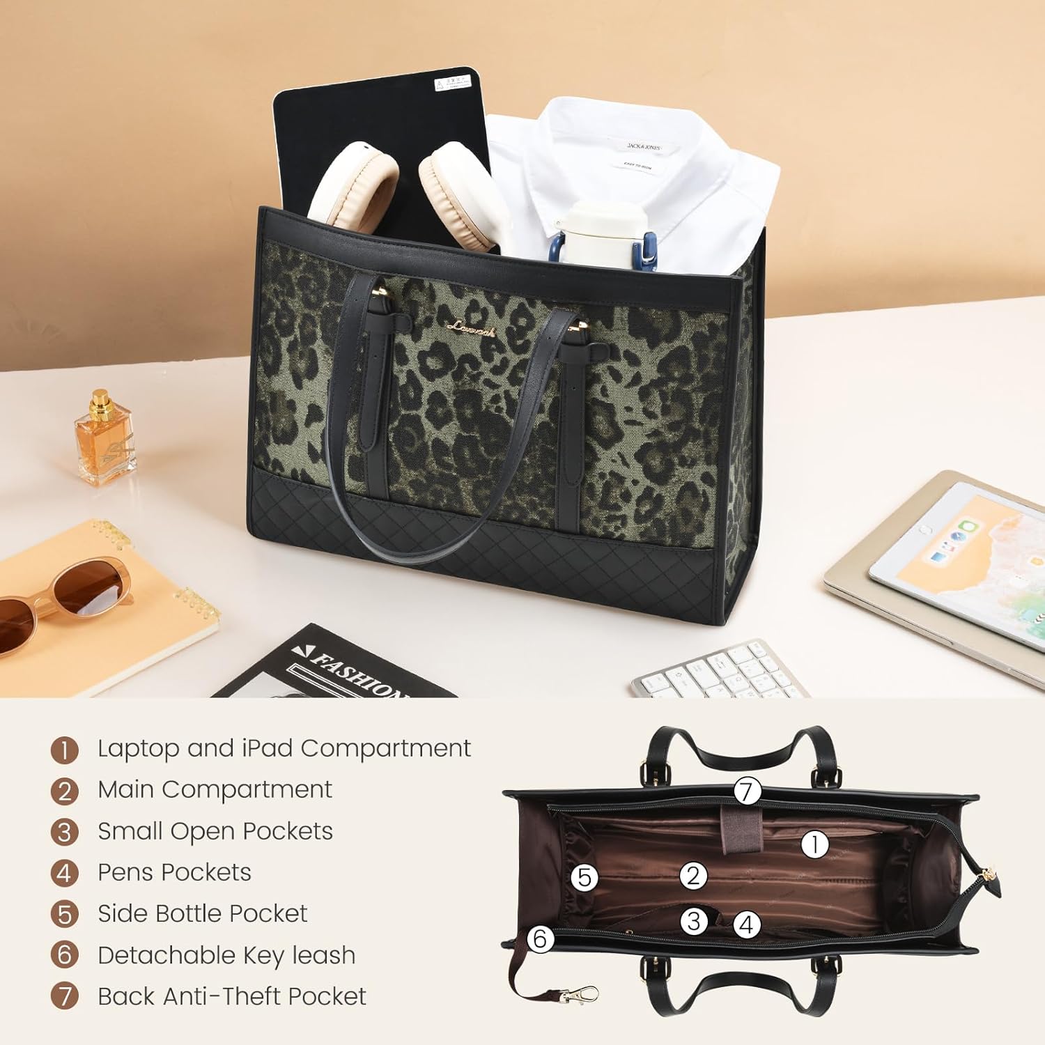 LOVEVOOK Laptop Bag for Women 15.6 inch Canvas Laptop Tote Bag, Large Capacity Work Bags with Clutch Purse, Computer Bags Office Business Briefcase, Casual Handbag for Travel College Teacher - Image 4