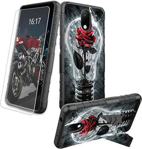 Miniatura 352 de AT&T Calypso 2 (U319AA) Funda con protector de pantalla de vidrio templado resistente con función atril integrado para debut de críquet, ciervo