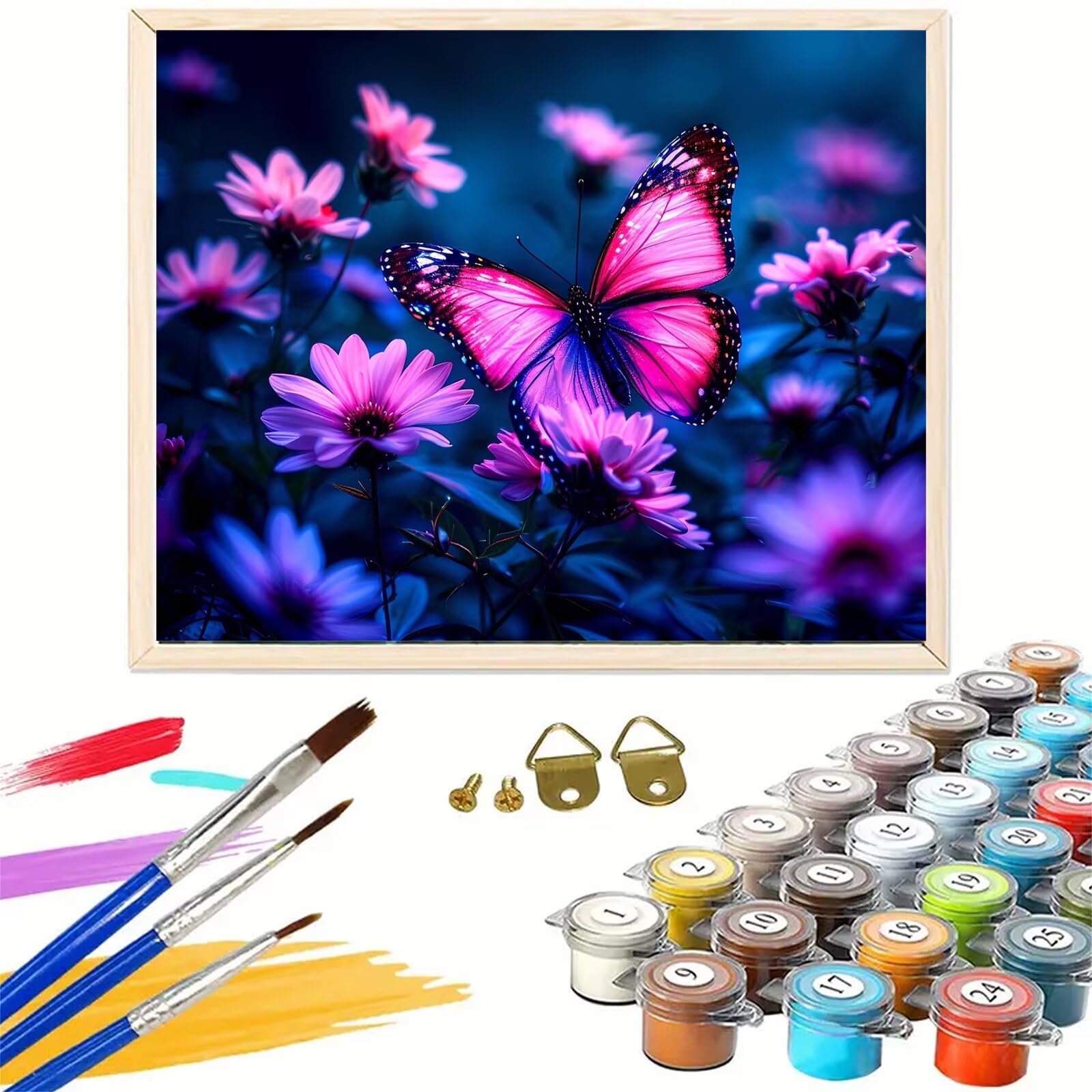 Dipingere Con i Numeri Adulti Farfalla Dipingere con i Numeri con Telaio 60 x 80 cm,Fiore Paint by Numbers con Vernici e Pennelli, Kit di Pittura a Olio Fai-da-Te per Decorazioni Casa Regalo,kk-721