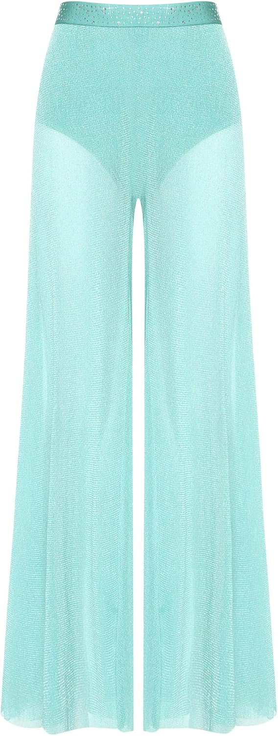 iiniim Women's See Through Mesh Lyrical Dance Pants Modern Dance Costume for Stage Performance