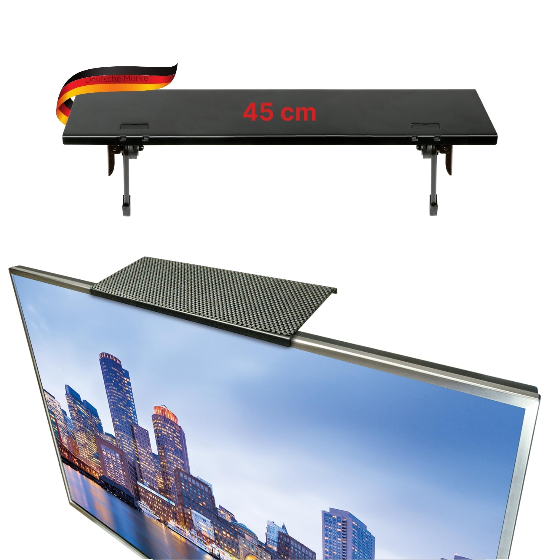 SCHWAIGER 661804 TV-Regal Monitorständer Bildschirmregal Multimedia-Ablage TV-Topper Halterung Fernseher Lautsprecher-Halter Recieverhalterung 18 Zoll