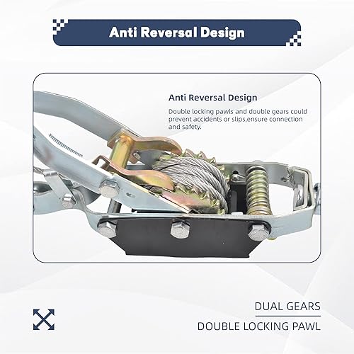 Miniatura 3 de BATONECO Extractor de potencia de 4 toneladas, cable de acero de 2 ganchos, trinquete de potencia de doble engranaje, extractor de cable de mano