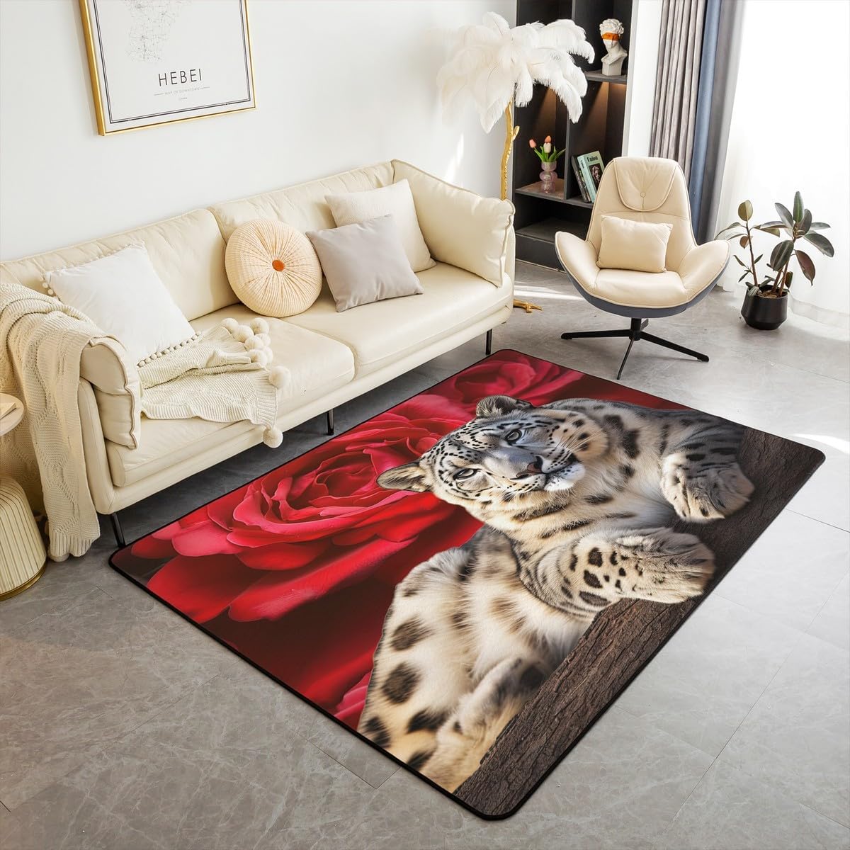 Erosebridal Tiger Non Slip 3x5 Area Rug, Red Rose Carpet, Stump Abstract Fur Indoor Floor Mat for Boys, African Safari Animal Theme Decorative Rug Non Shedding for Laundry Doorway Porch, Black Red