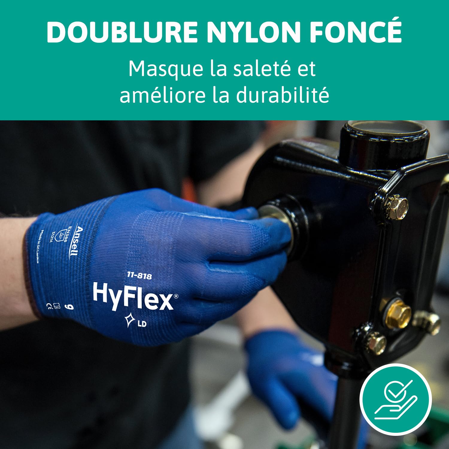 Ansell HyFlex 11-618, Gants de travail L pour manipulations de précision, Revêtement PU, Compatibles écran tactile, Bleus, 12 paires