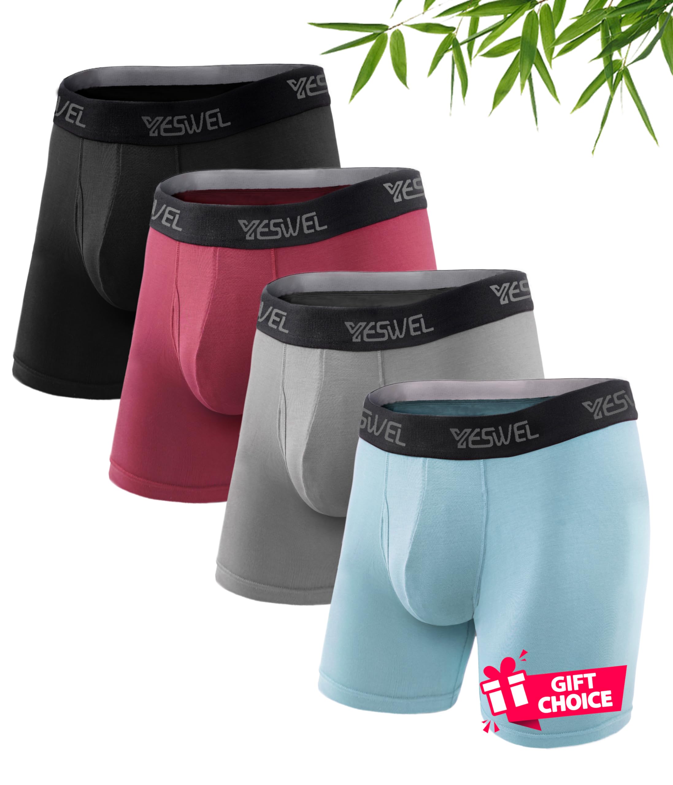 YESWEL Men's Underwear Boxer Briefs, Cool Viscose Made from Bamboo, 4 Pack