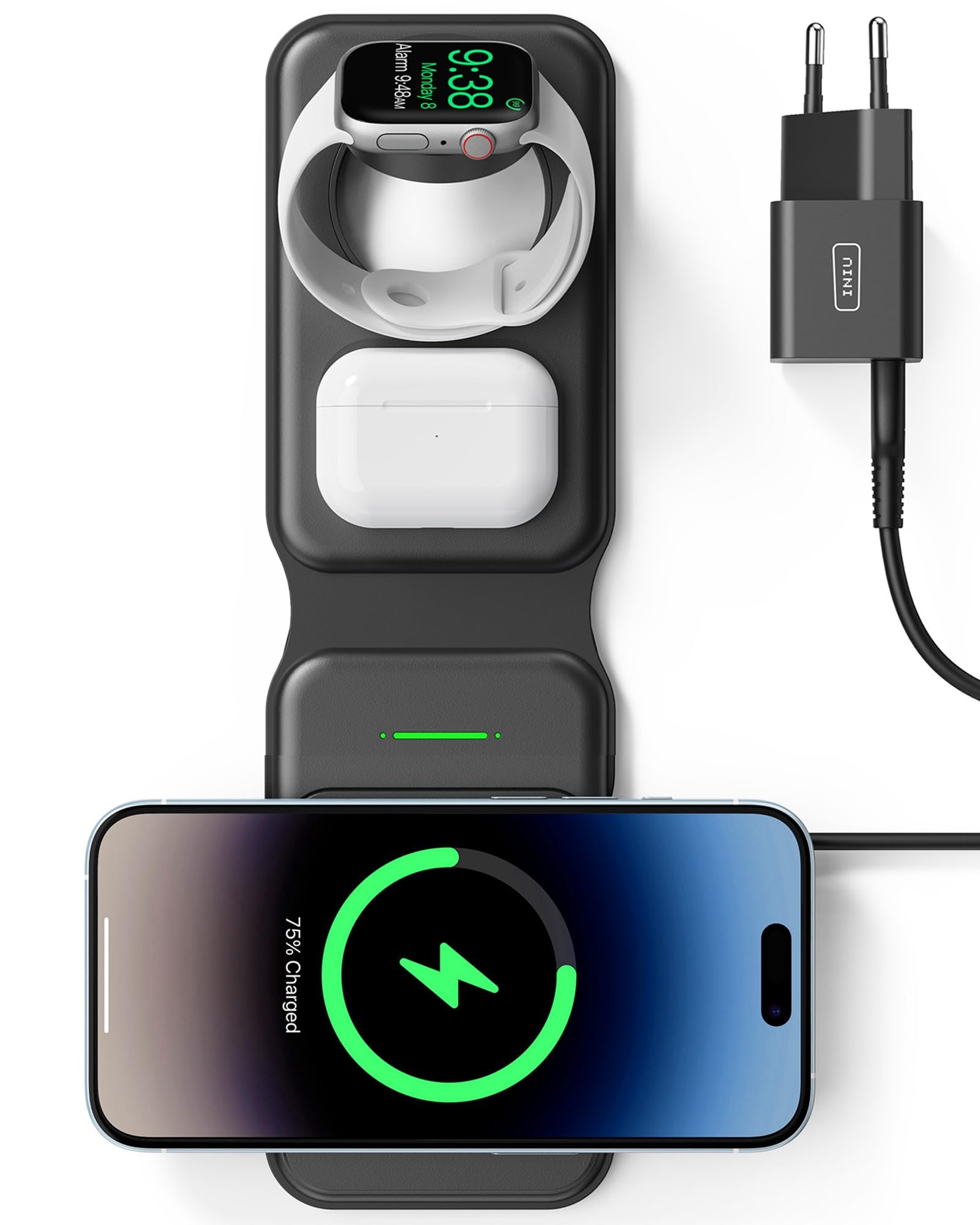 INIU MagSafe Ladegerät 3-in-1 | Faltbare Wireless Charger Qi2-Zertifikat Reise-Ladegerät