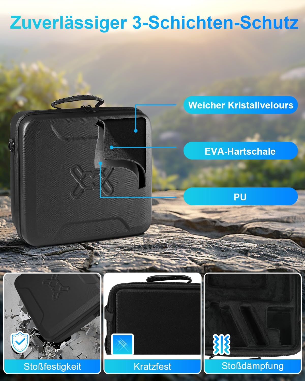 Mwin Starlink Mini Tasche - Starlink Mini Zubehör Leichtes Reiseetui Spritzwassergeschützte und Stoßfeste Eva-Schutzhülle mit Schulterriemen, Tragbare Hartschalentasche für Outdoor-Reisen, Schwarz