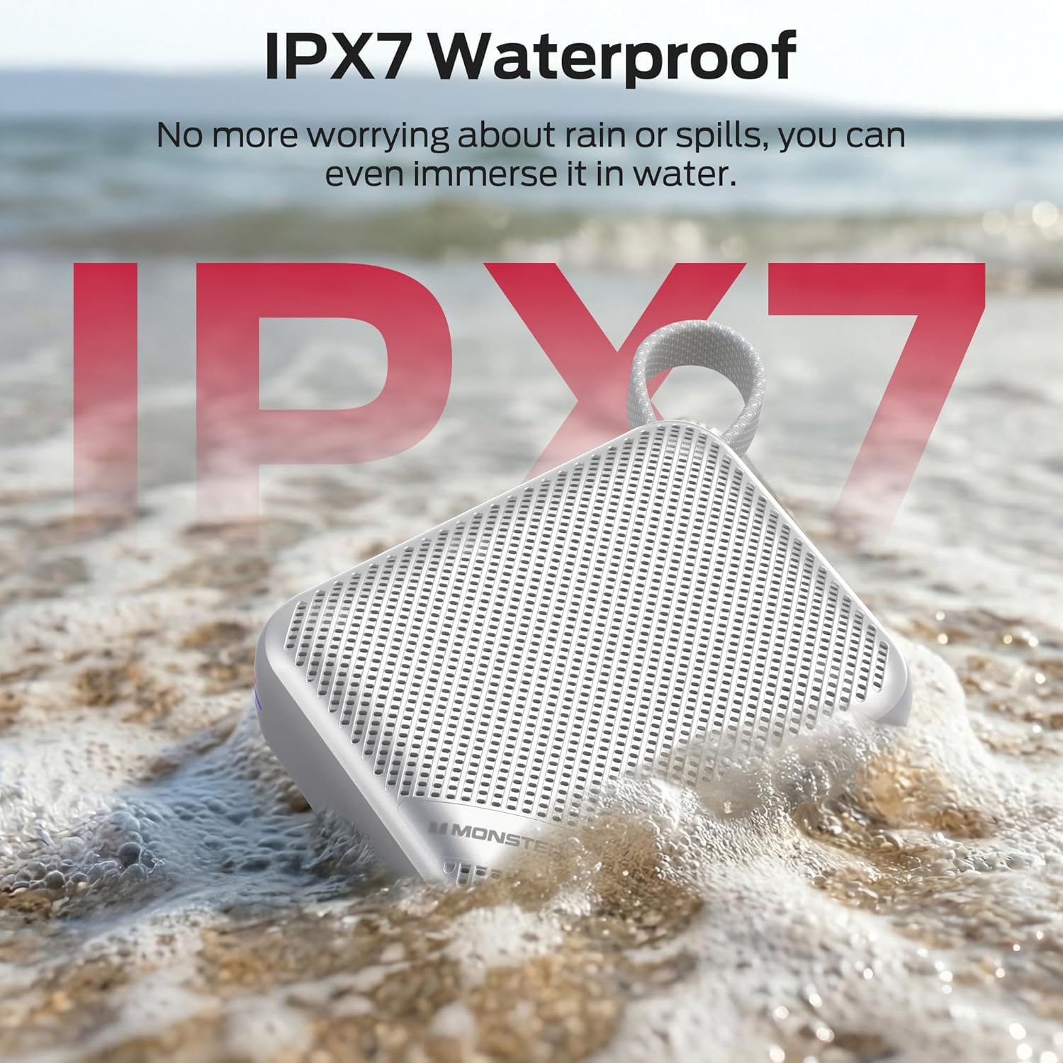 Monster S360 Portable Bluetooth Speaker - IPX7 Waterproof, 20H Playtime, Bluetooth 6.0 (Enhanced), Powerful Stereo Sound, TF Card Slot, Clear Hands-Free Calling - Ideal for Home, Outdoors, Travel Gray - 4