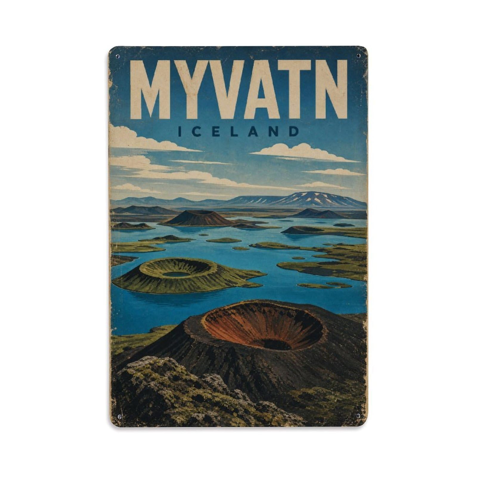 Travel Vintage Iceland Myvatn Metal Tin Sign