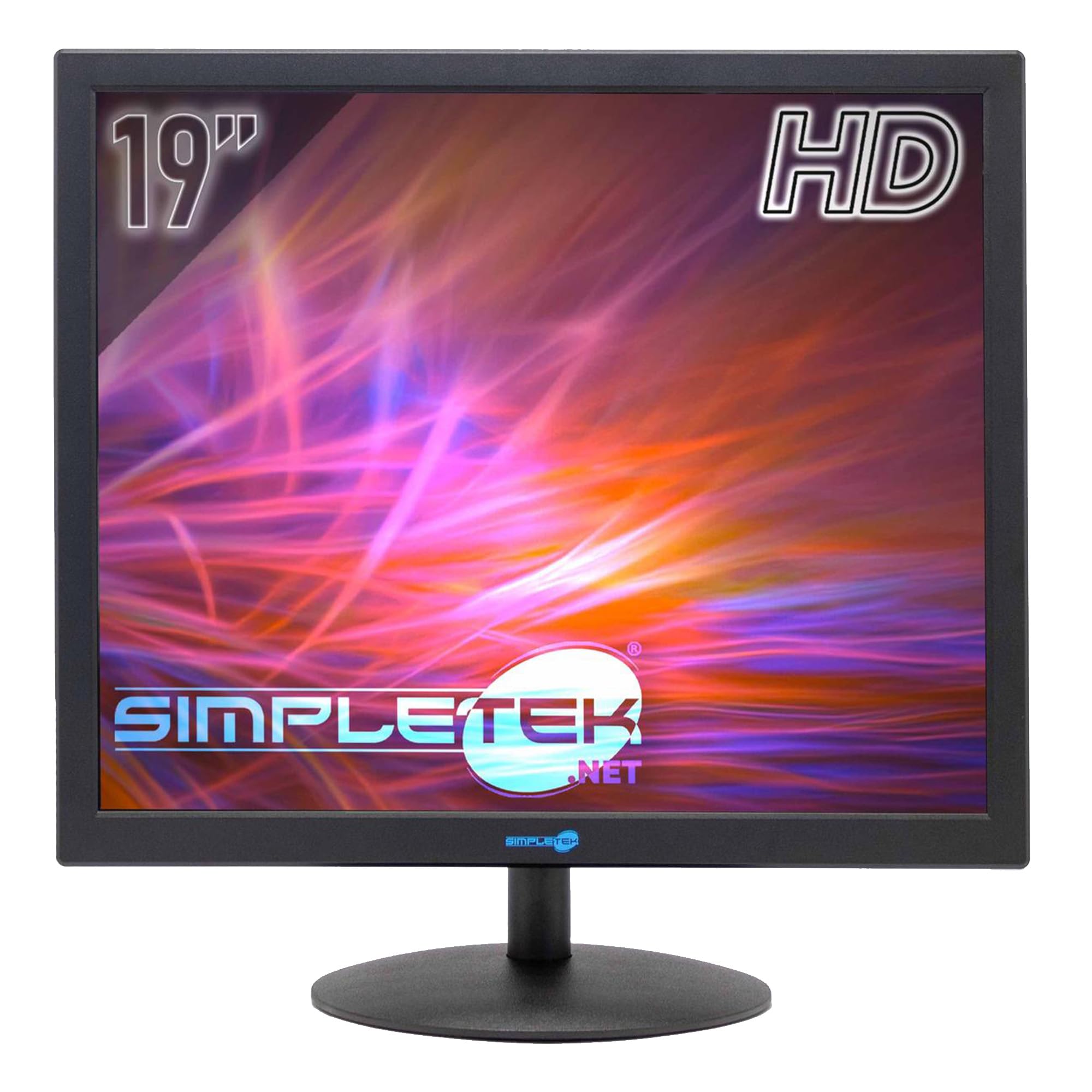 SIMPLETEK - Monitor 19 Pollici | Risoluzione HD Formato 4:3 Schermo HDMI VGA Speaker integrati, ideale per Casse DVR Sistemi di Sicurezza