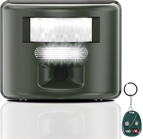 Repelente ultrasónico de animales, repelente de pájaros silencioso ajustable con sensor de movimiento, luz intermitente y alarma de seguridad,