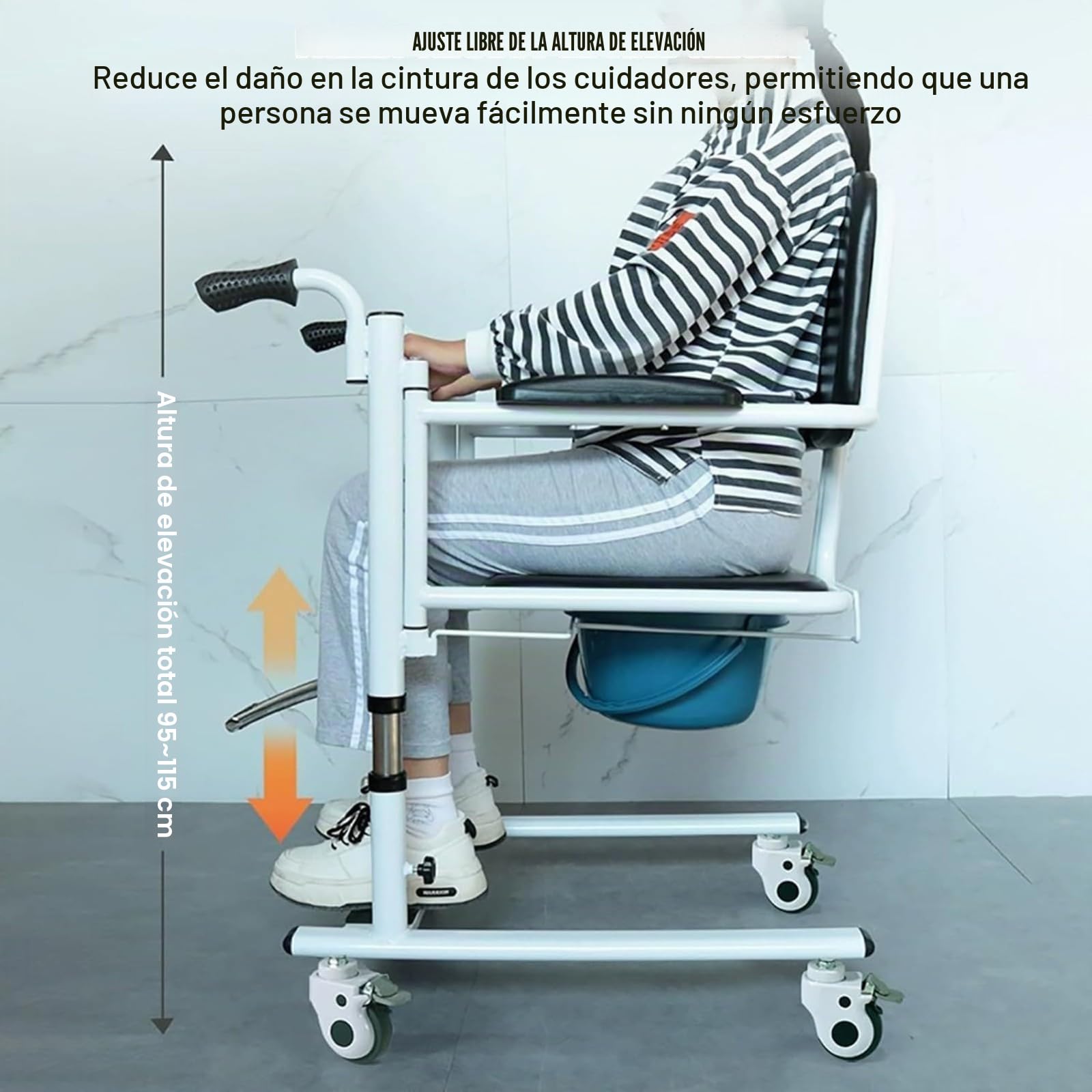 Silla Portátil De Transferencia Pacientes, Elevador De Transferencia Hidráulico, Silla De Transferencia De Elevación De Pacientes Con Asiento Dividido De 180° Y Orinal A