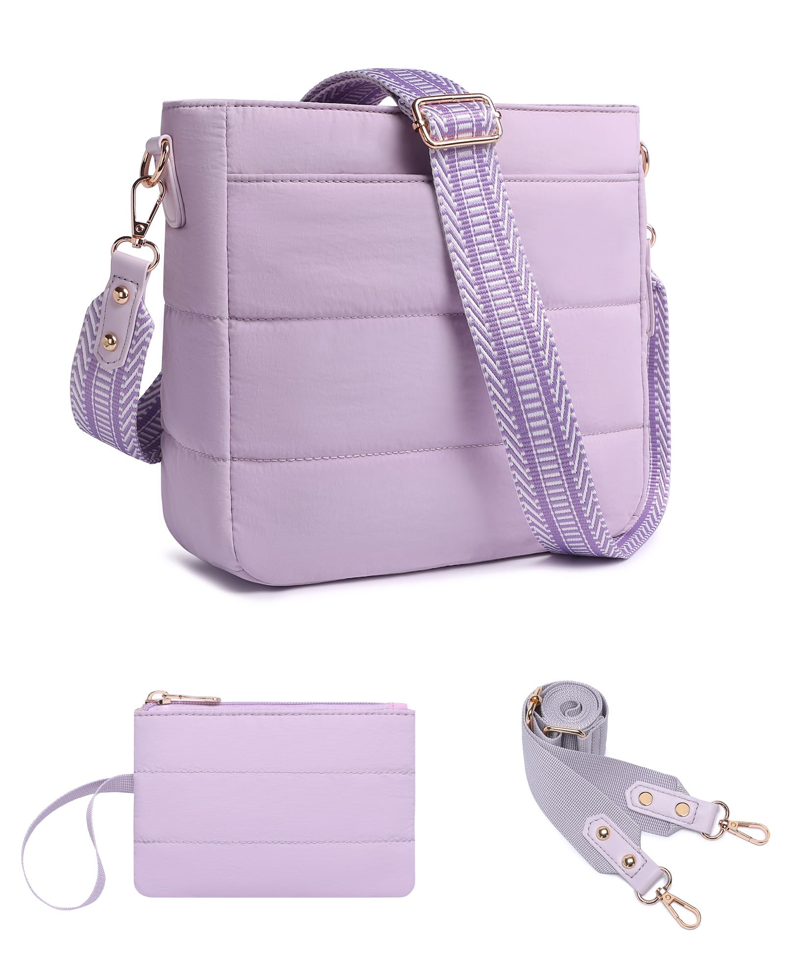 Purses for Women 2PCS Puffer Quilted Crossbody Shoulder Hobo Bags
