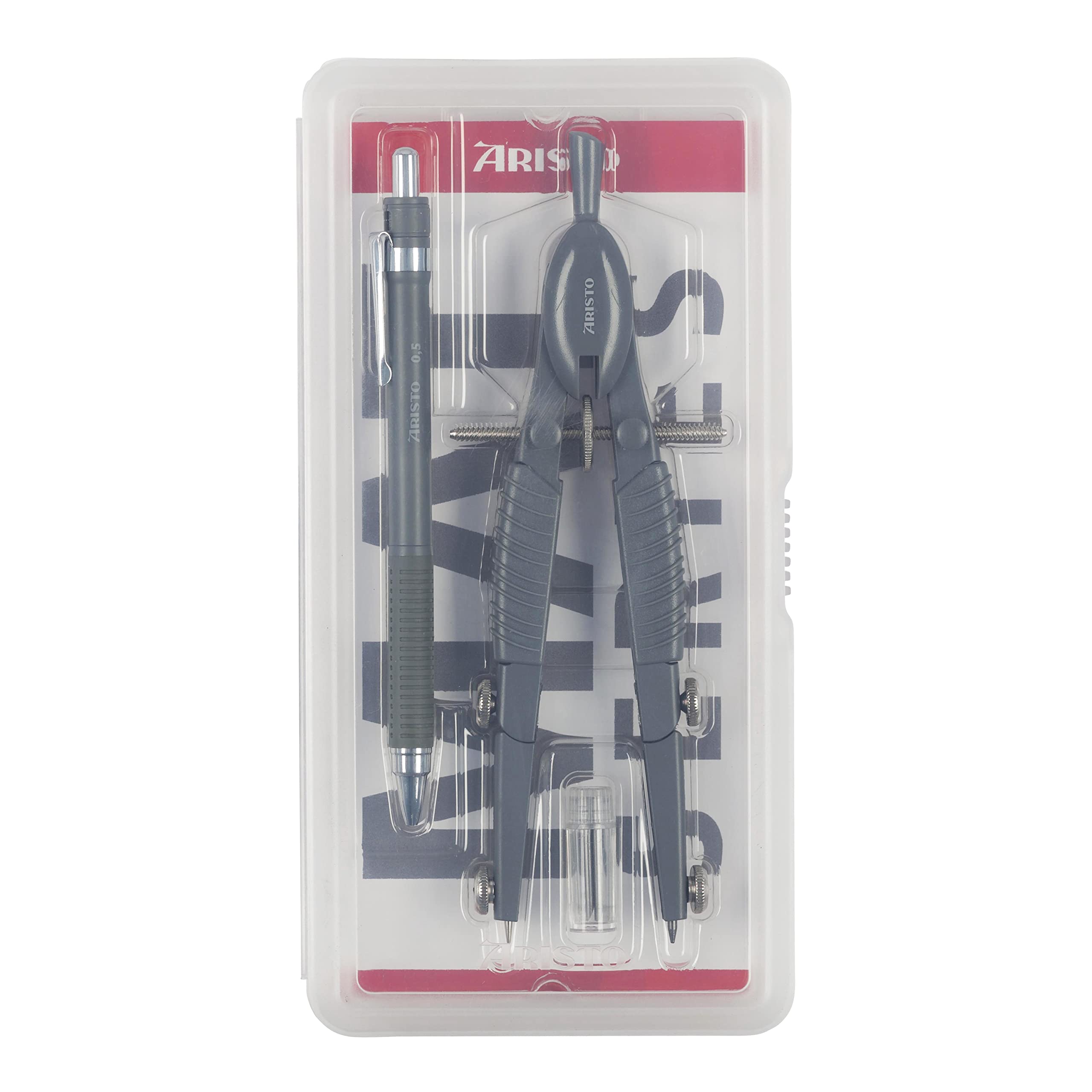 Aristo AR55801 Topline Mat Series Quick Adjustment Compass & Mechanical Pencil (Circles up to 370 mm Diameter, Replacement Leads, Die-Cast Zinc Legs) Grey