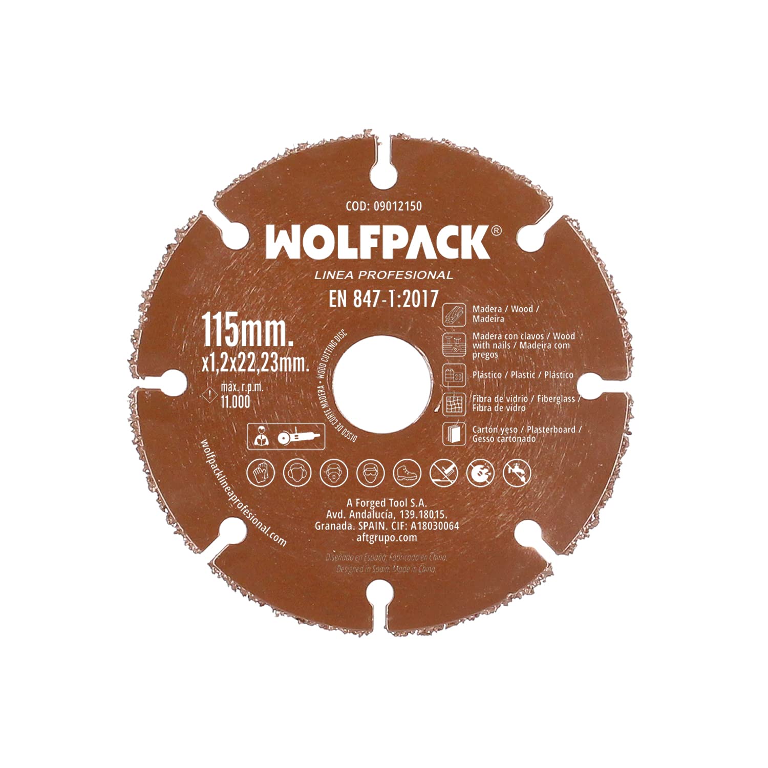 WOLFPACK LINEA PROFESIONAL Disco Corte Madera/​Plastico Ø 115 mm. Filo De Carburo De Tungsteno