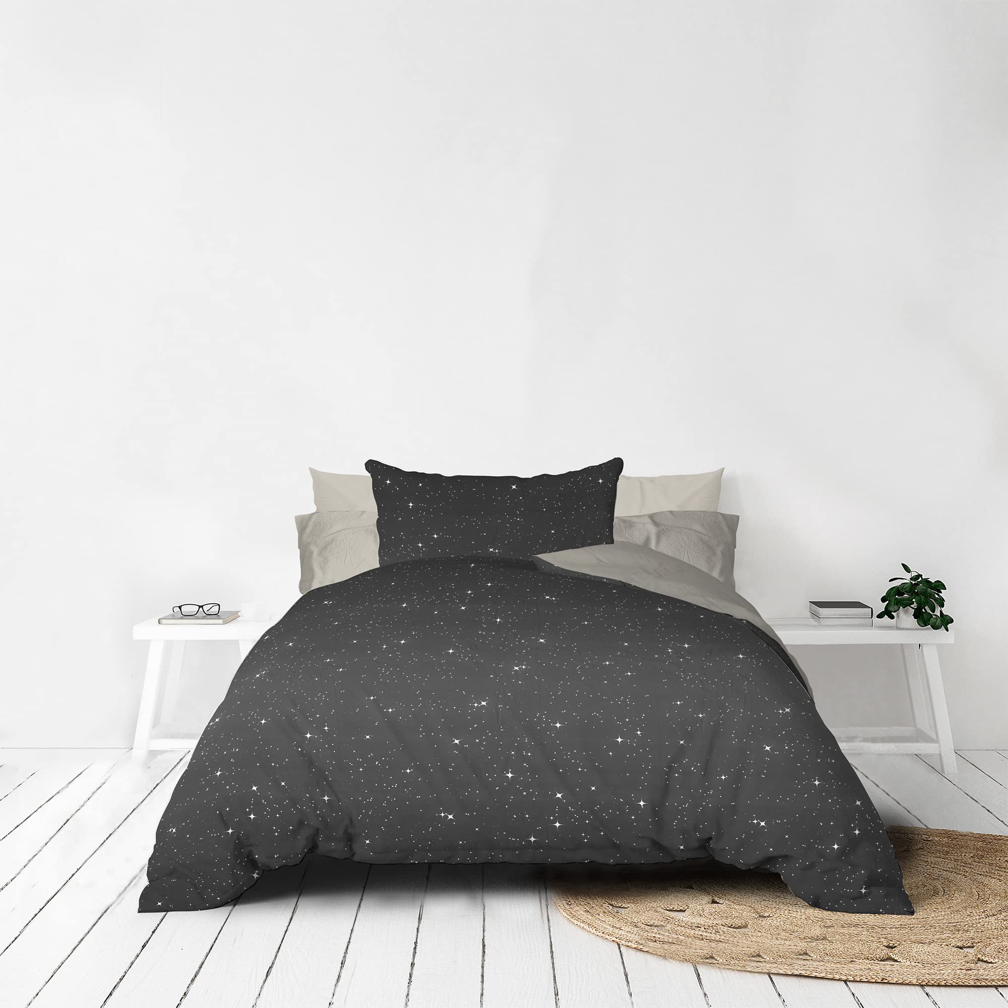 Italian Bed Linen Duvet Cover Fashion, microfiber, Stars Grigio, Single - Image 2