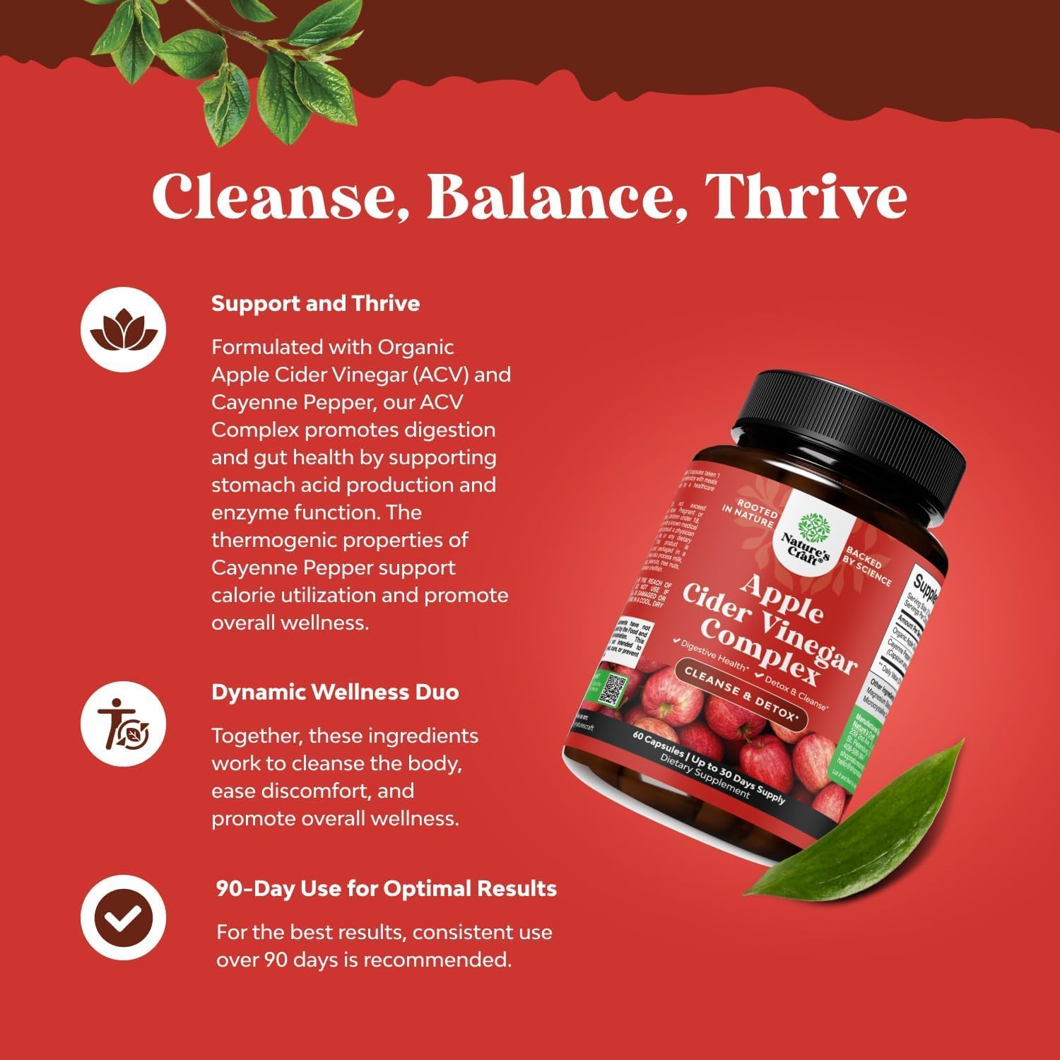 Apple Cider Vinegar Capsules - Digestive and Gut Health Support - 60 Count — Amazon image 3