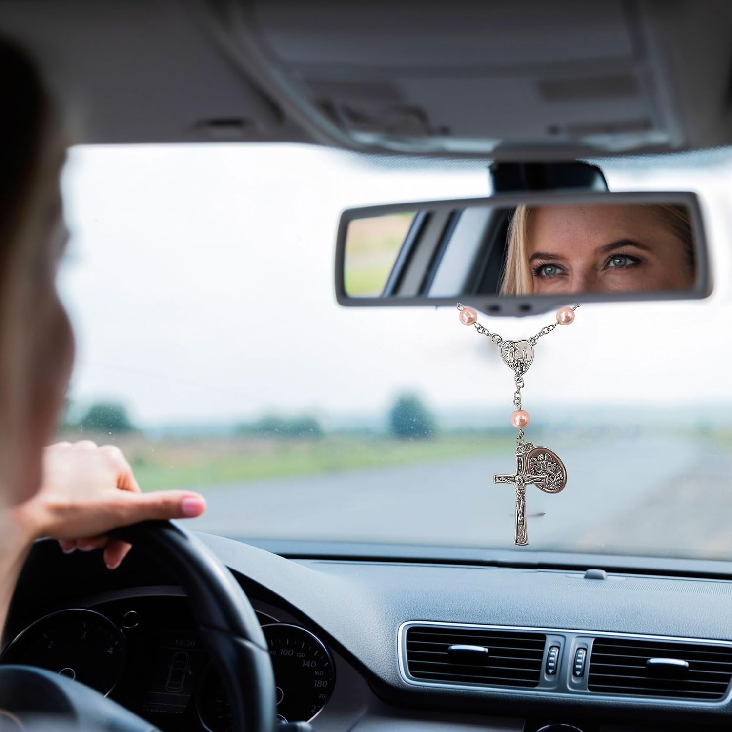 TALISMAN4U Saint Michael Guardian Angel Medal Rosary for Car Rearview Mirror Glass Beads Our Lady of Fatima Catholic One Decade Auto Rosary Bracelet for Women Men Religious Gift - Image 3