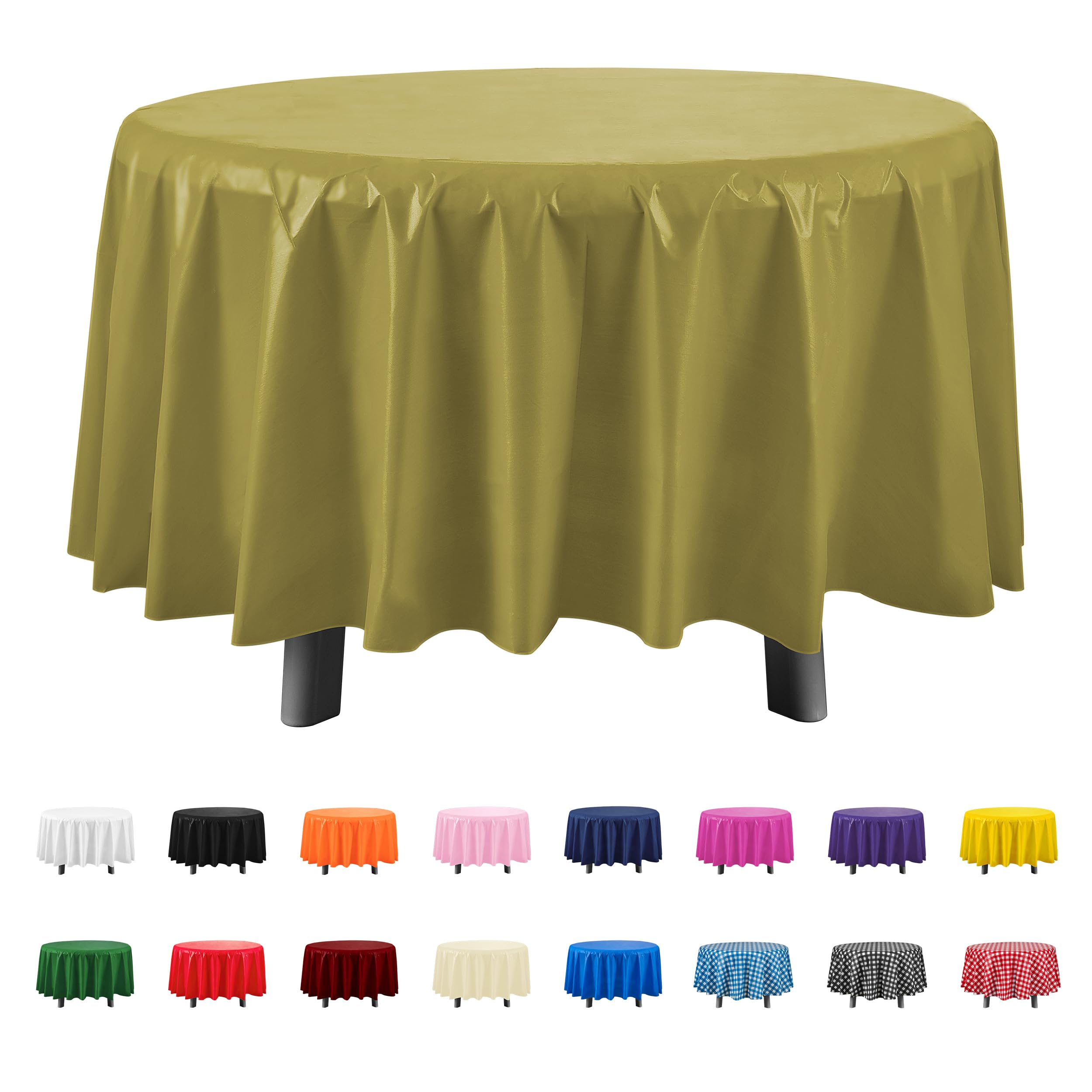 Eleclassi Gold 6 Pack Premium Round Disposable Plastic Tablecloth - 84 Inch Round Plastic Table Cloths for Parties Disposable Tablecloth - Round