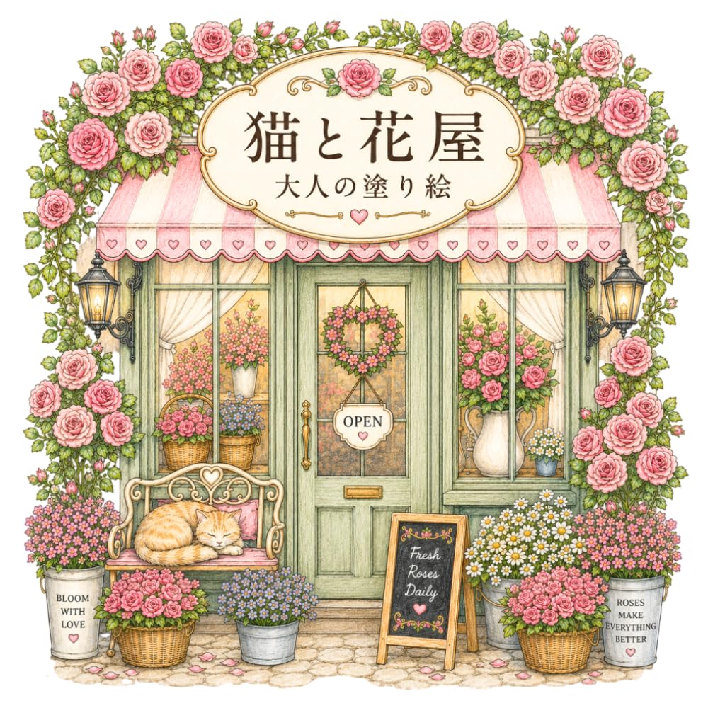 猫と花屋: 花に囲まれた猫たちと過ごす癒しの大人の塗り絵
