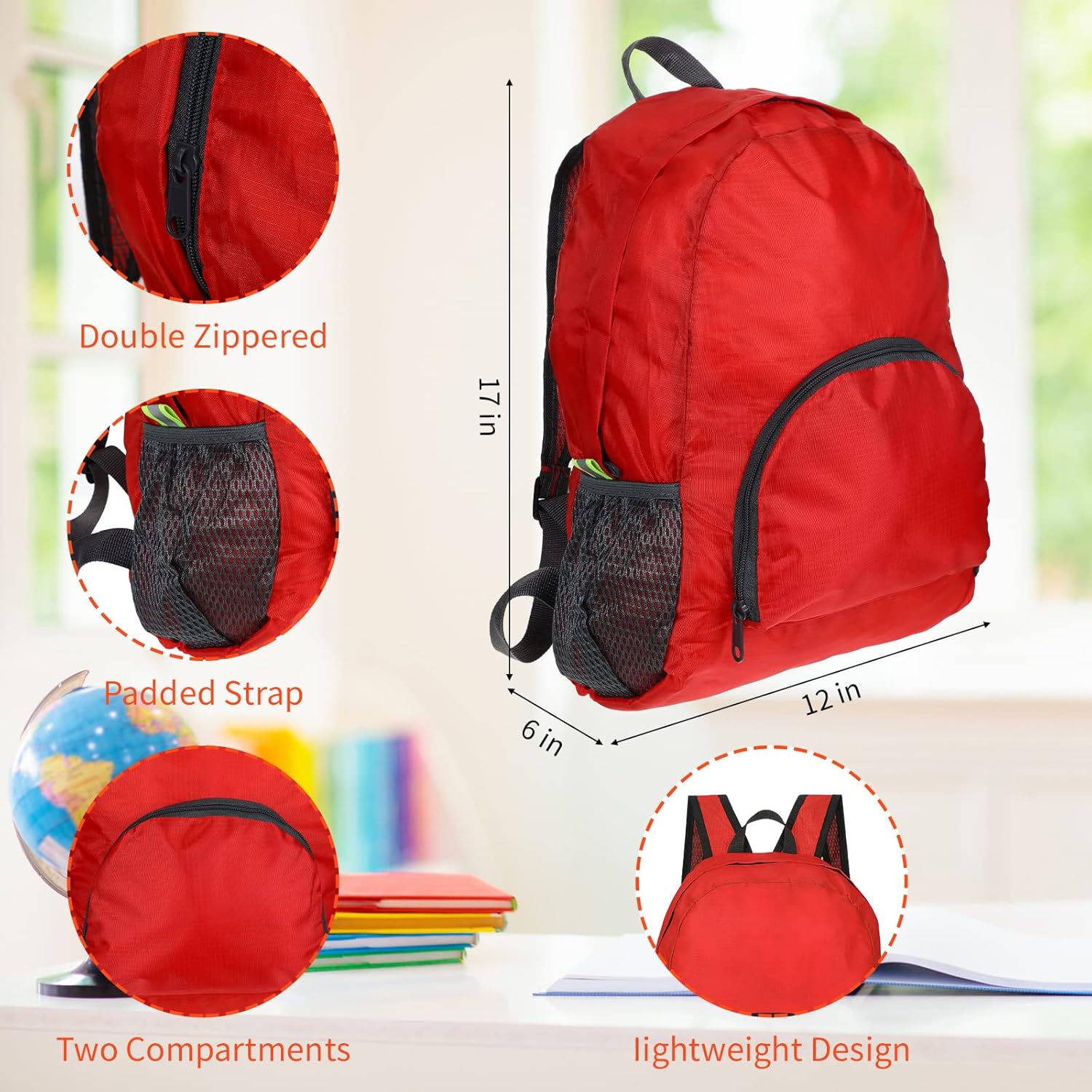 Sherr 6 Pieces 17 Inch Backpacks in Bulk Foldable Basic Colorful Assorted Colors Lightweight Backpacks for Outdoor Travel - Image 2