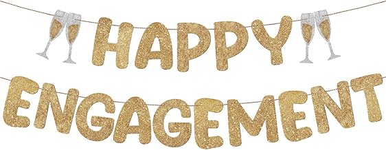 Breling Pre Strung Happy Engagement Banner Glitter Engagement Party Decorations for Congratulations Engaged Wedding Shower Signs Decor(Champagne Gold)