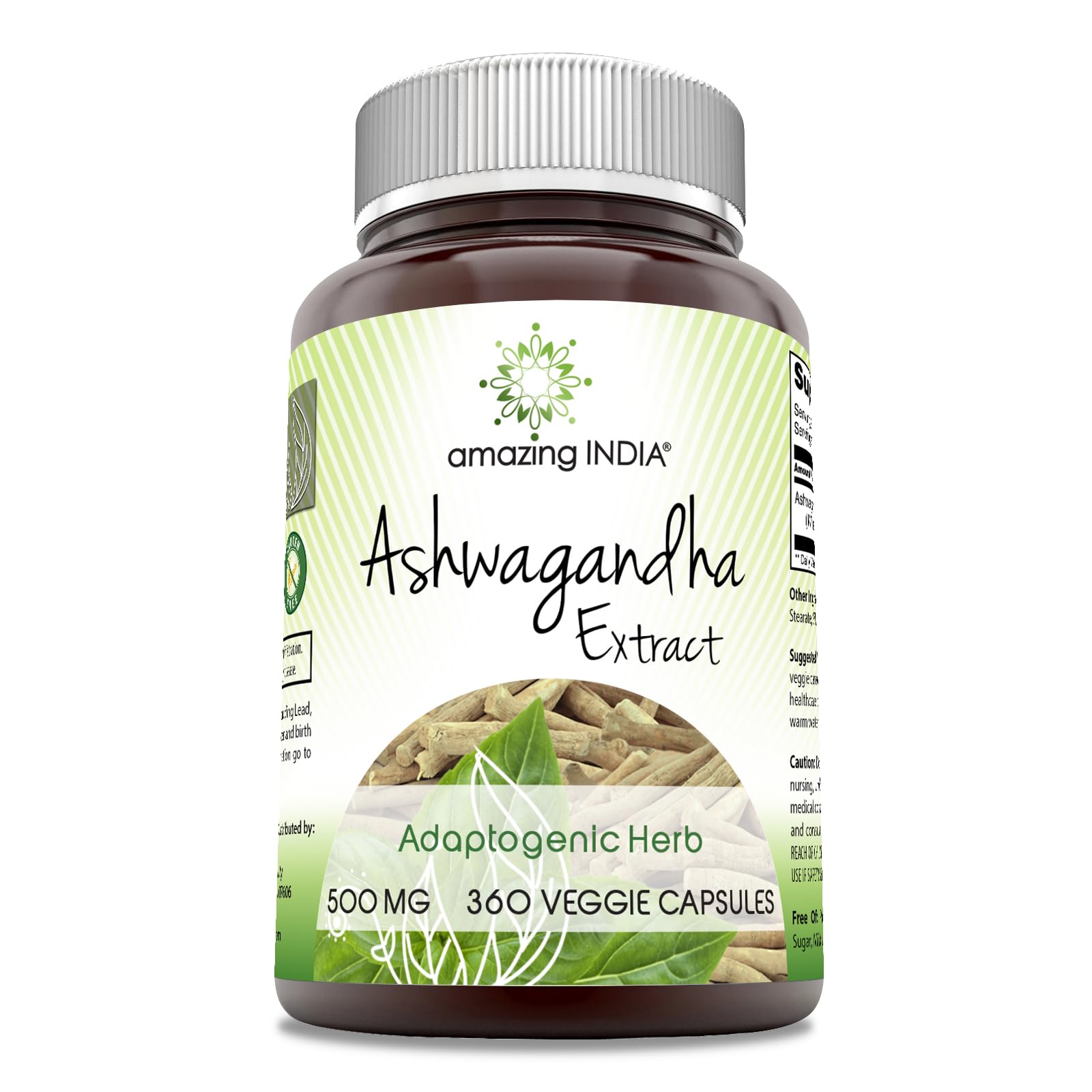 Amazing India Ashwagandha Extract 500 Mg | Veggie Capsules Supplement | Gluten-Free | Made in USA (1 Pack | 120 Count) — Amazon image 4