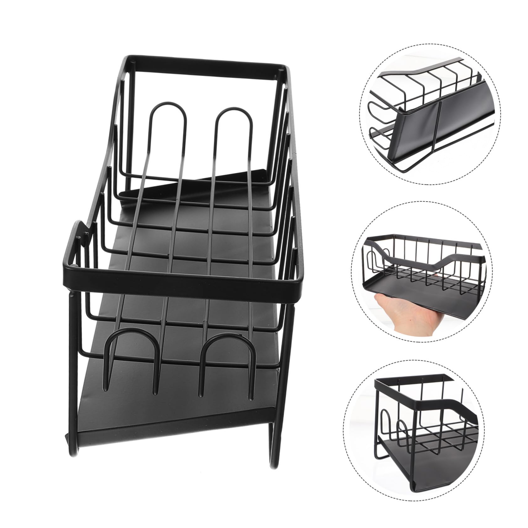 BESTYASH Küchen Spülbecken Organizer mit Abtropfschale Schwammhalter mit Automatischer Ablaufwanne Multifunktionales Ablagerack für Saubere und Ordentliche Spüle Schwarzes Design