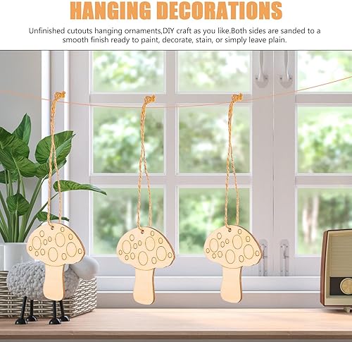 Miniatura 5 de VILLCASE Seta de madera para manualidades, 10 piezas de setas de madera sin terminar, setas naturales para manualidades, mini figuras de hongos para