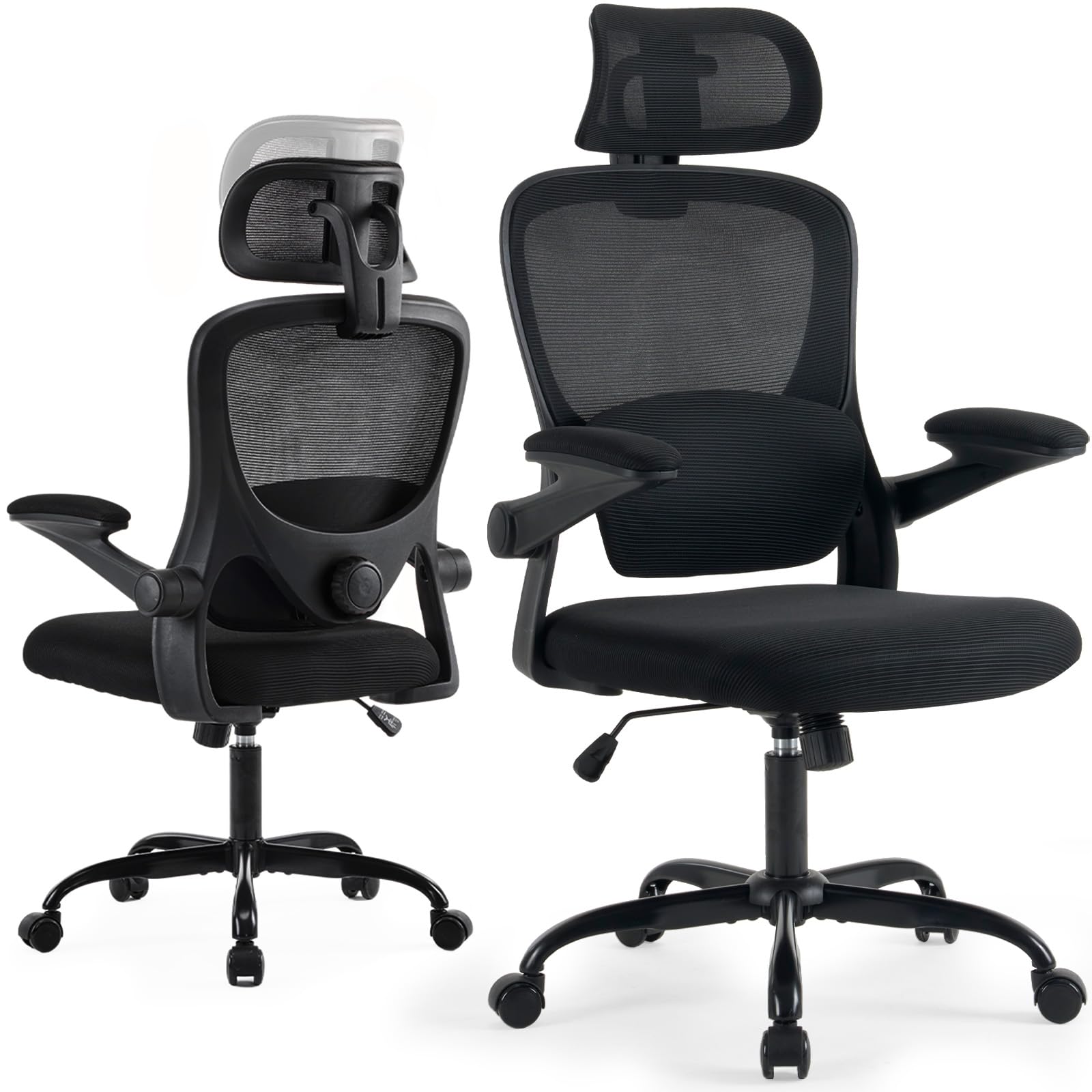 Estevo Ergonomic Office Chair with Tilt-Lock, Home Office Desk Chair with Auto Lumbar Support, High Back Mesh Desk Chair with Adjustable Headrest,