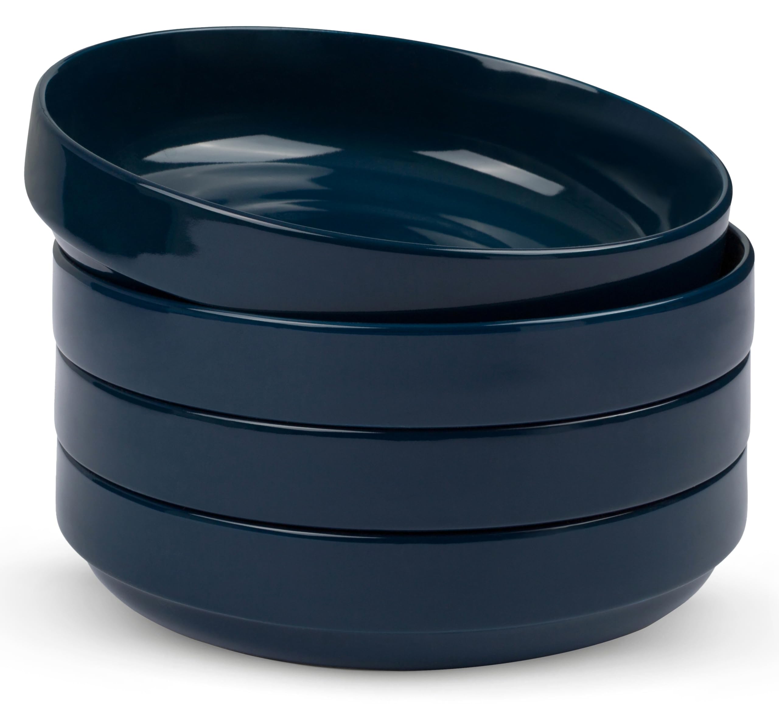 KooK Lot de 4 bols à pâtes en céramique, larges et peu profonds, bleu marine