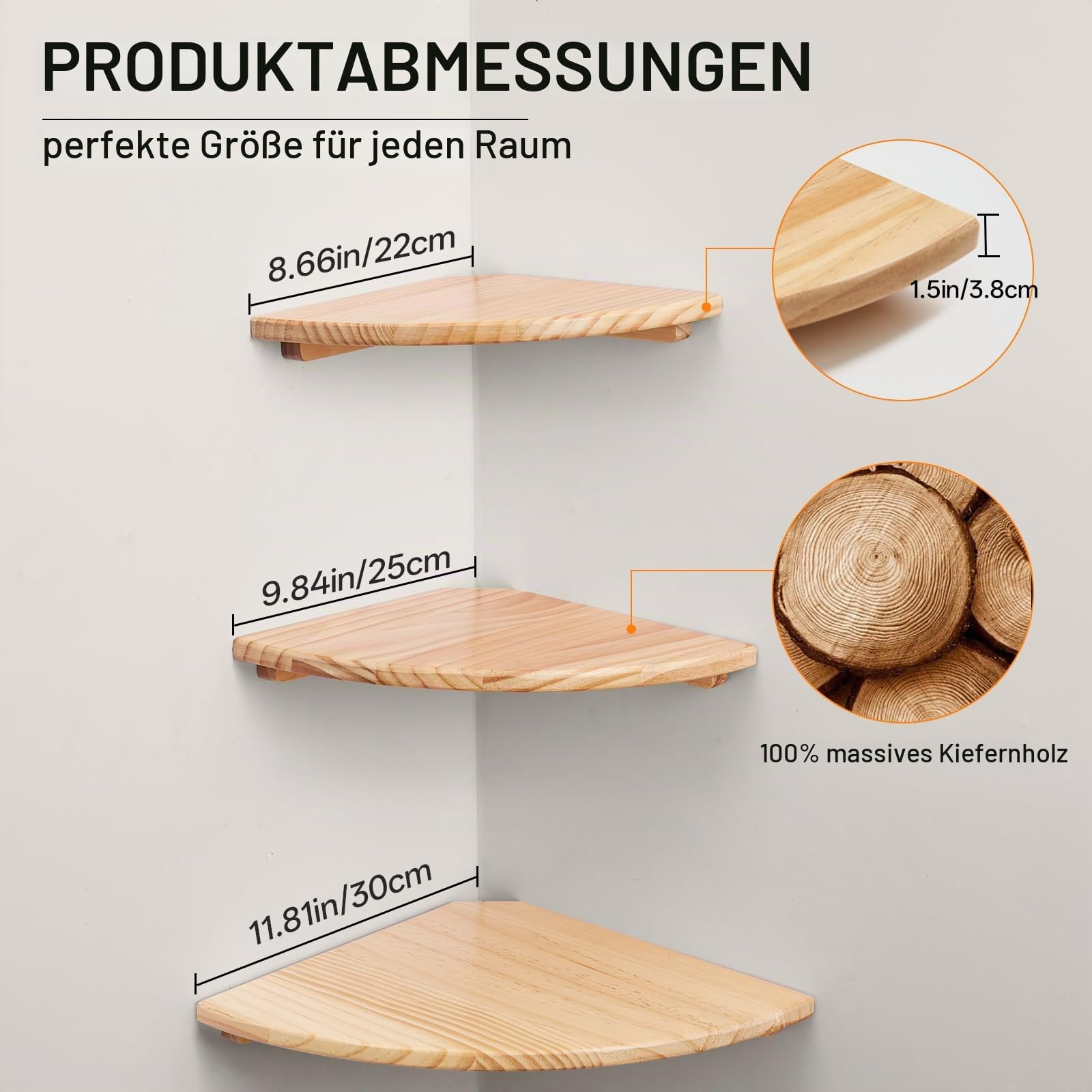 Eckregale, 3er Set Massivem Holz Eckregel Hängen mit Drahtloch
