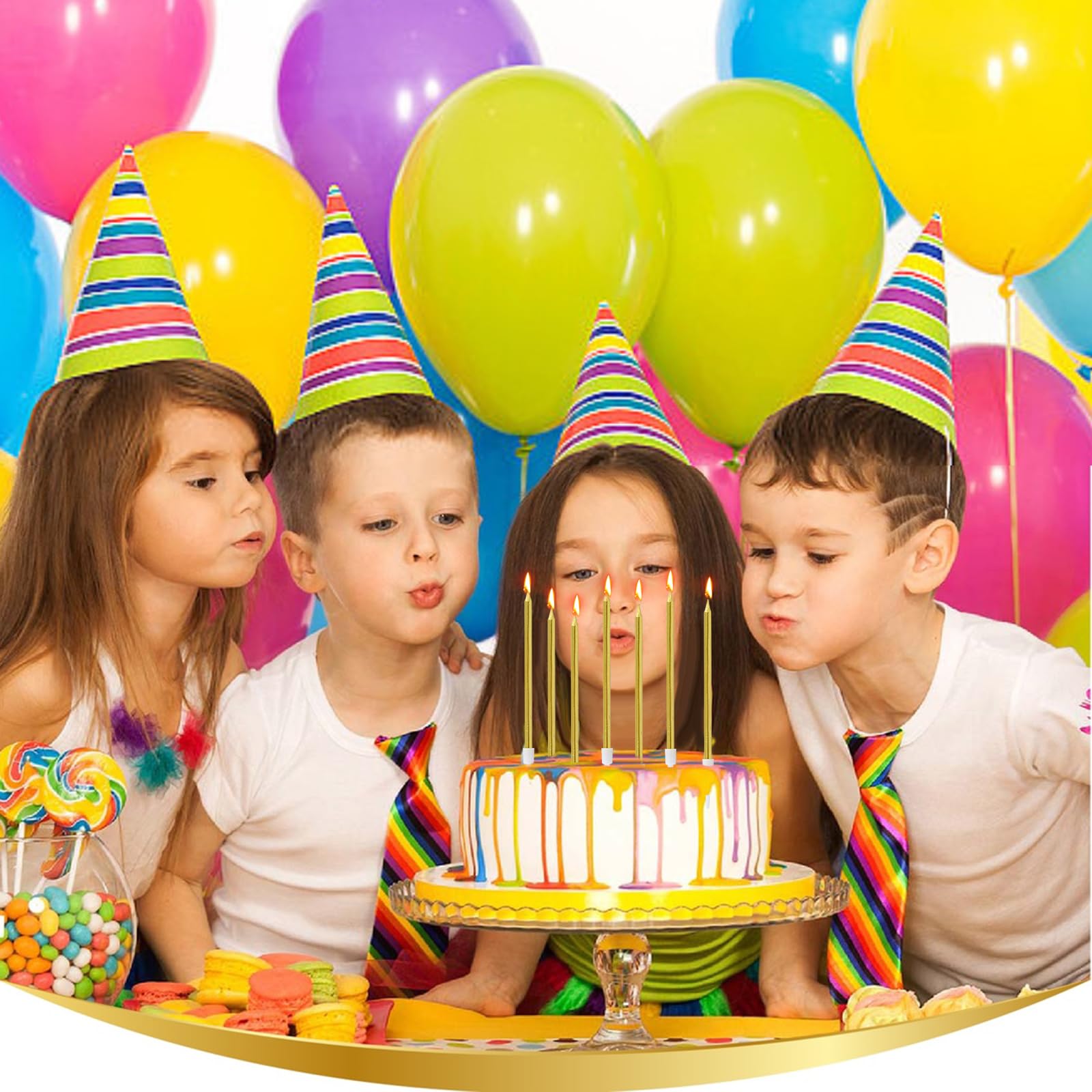 Bougies Anniversaire Dorée 36 Pièces avec Supports Longues et Fines Gold pour Gâteau Fête