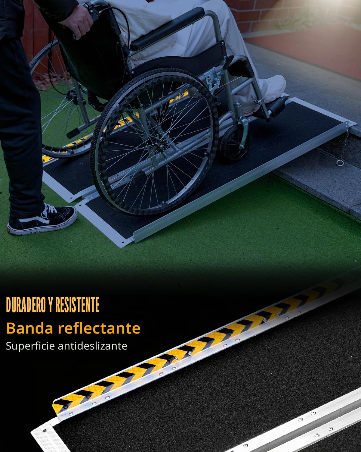 Rampa para Silla de Ruedas 122CM, Capacidad 363KG, Rampa Plegable Antideslizante de Aluminio con Superficie de Carborundo para Escalones, Umbrales, Bordillos, Escaleras y Coches
