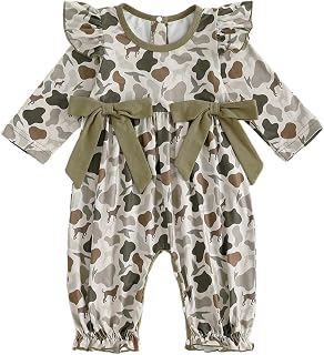 Newborn Baby Girl Outfit Hunting Camo Ruffle Jumpsuit One Piece Clothes | Mallard duck embroidery, Long sleeve, Smocked bubble romper, Fall winter clothes for girls 0-18 months
