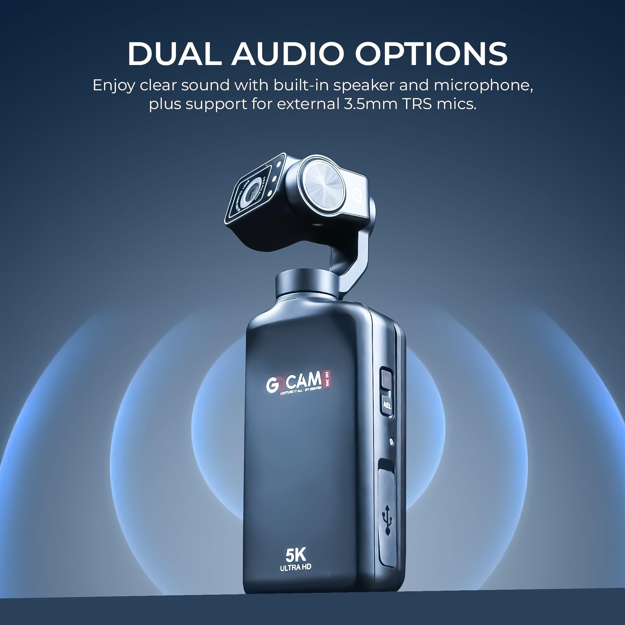 Digitek (DAC 202 5K 3-Axis Handheld Action Camera with AI Face Tracking, 3.5β Rotating Screen, 48MP Sensor, Wi-Fi, Night Vision & External Mic Support 4